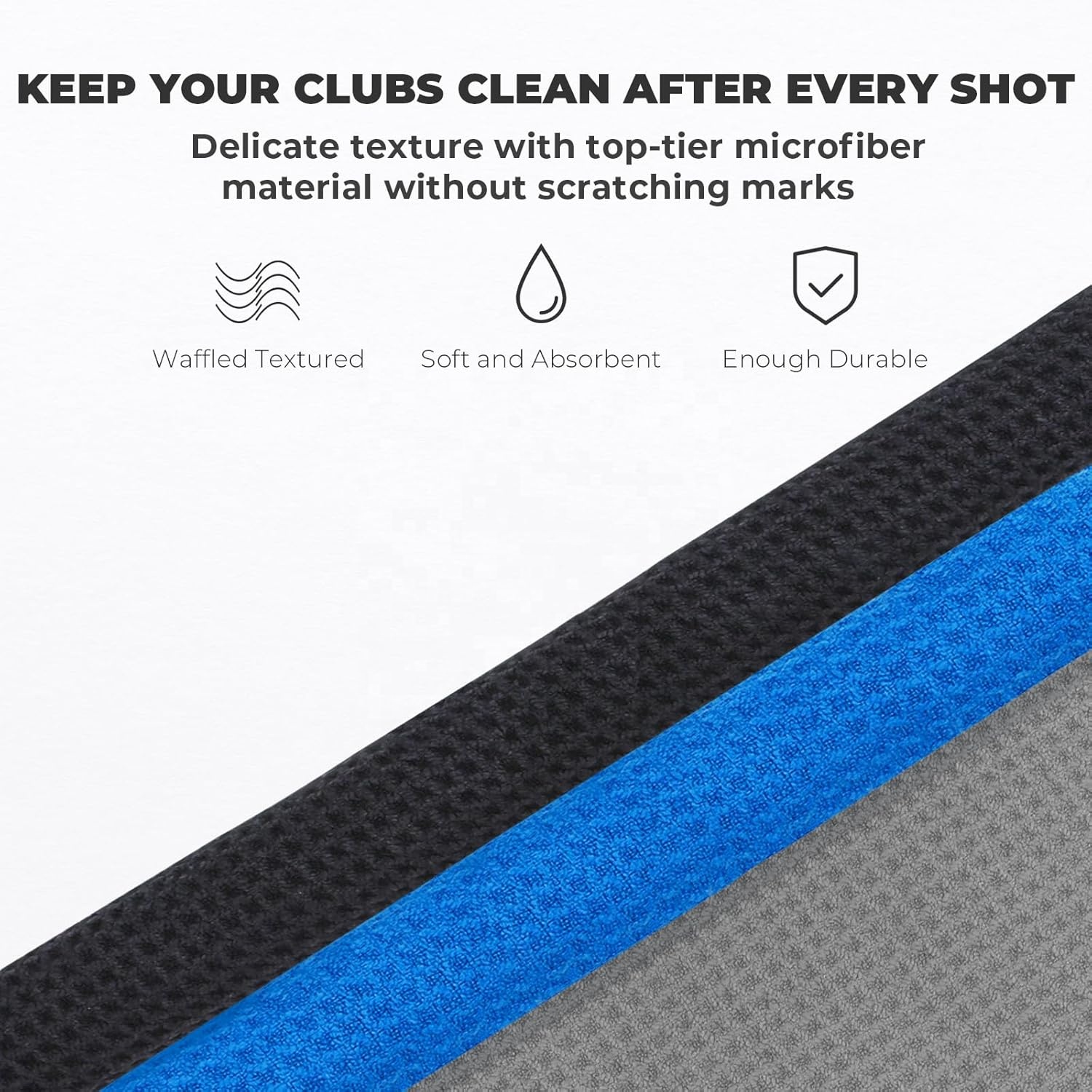 Premium Quality Embroider Golf Cleaning Towel Portable Microfiber Fabric Waffle Pattern Golf Towel 16" X 24" Trifold Golf Towel