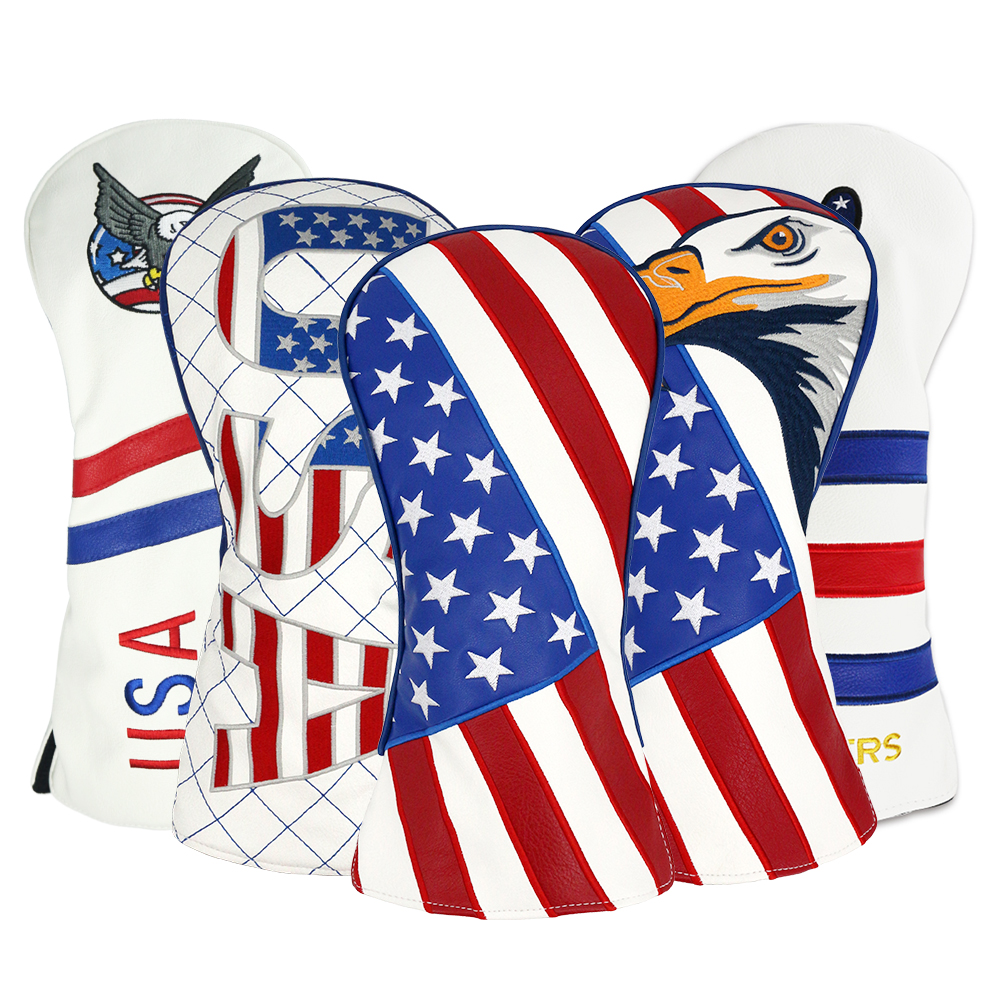 Custom Logo 3D Embroidery Waterproof PU Magnetic Customized Golf Driver Head Covers