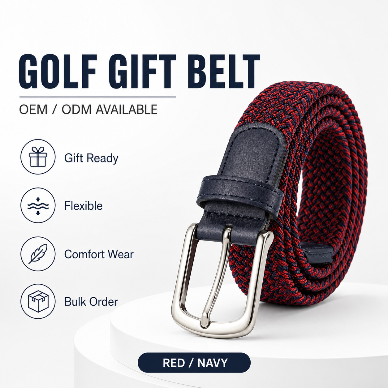 Golf Gift Belt Red Navy Elastic Braided Golf Belt Flexible Comfort Wear OEM ODM for Bulk Order
