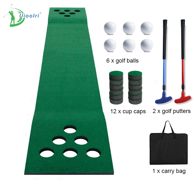 Wholesales Custom Golf Putting Game Set Green Mat Practice Golf Putting Green Mat with 2 Putters 6 Golf Balls 12 Cup Caps