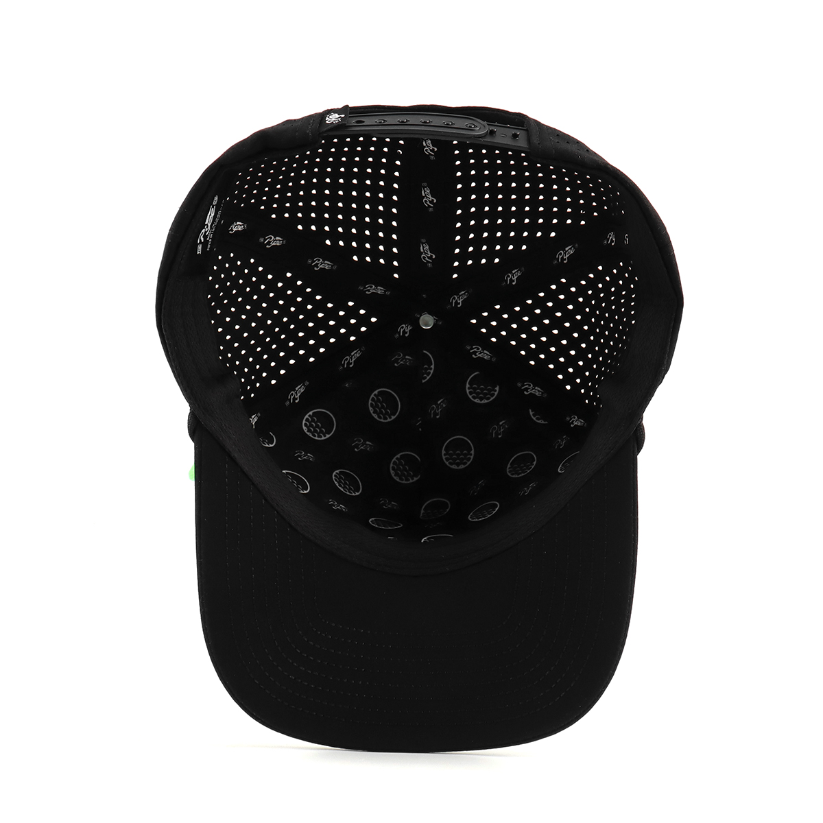 5 Panel Black Waterproof Hat Rubber Patch Logo Baseball Caps Laser Cut Golf Hat With Tee Holder Magnet Ball Maker Golf Rope Hat