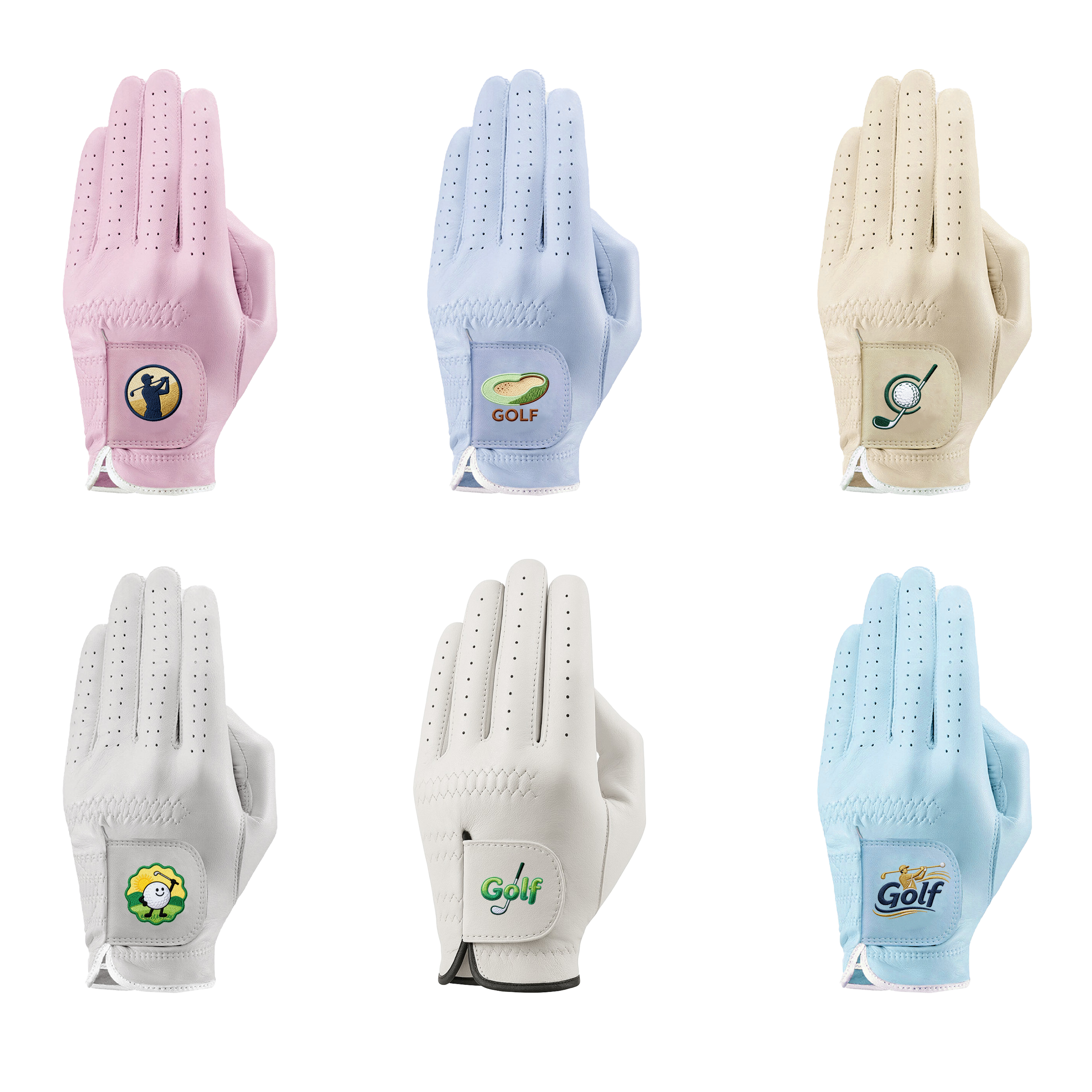 Professional Printed Anti Slip Great Feel Soft Fabric White Golf Gloves Model Glove Adult Outdoor Indoor Durable Genuine Golf
