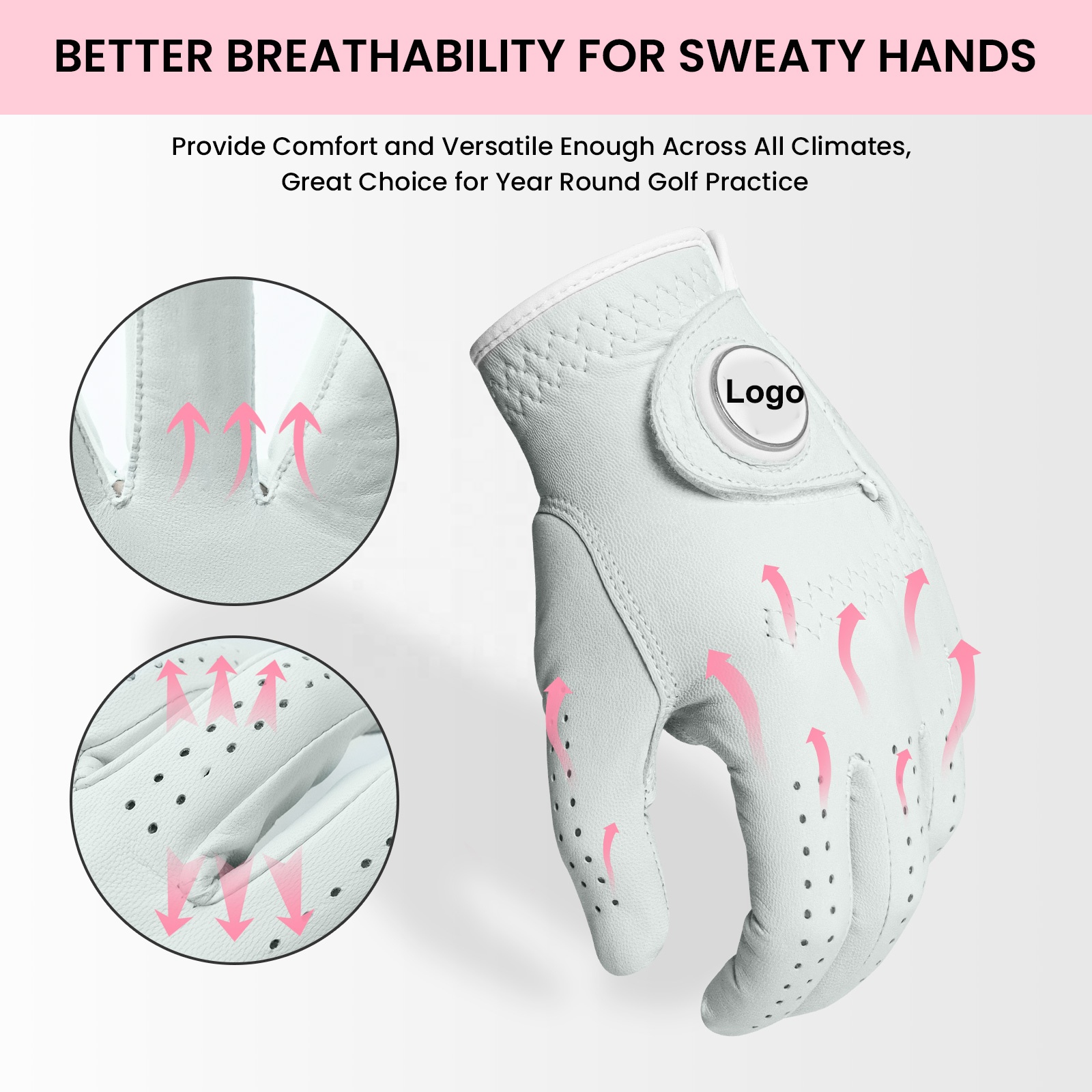China Manufacture Wholesale Custom Logo Premium Quality Female Left Hand Right Hand Golf Cabretta Leather Golf Gloves Sheepskin