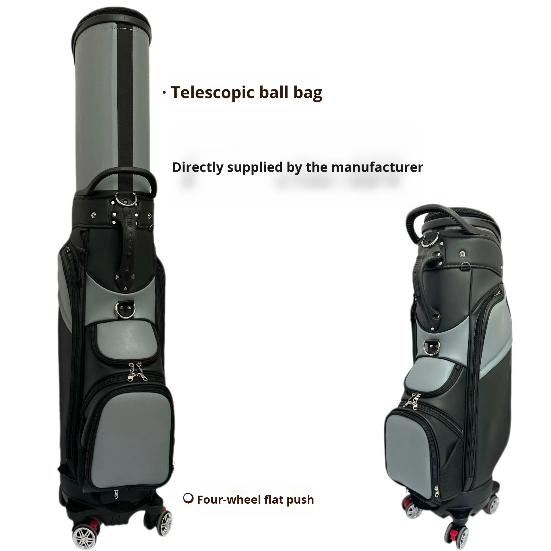 Multi-Functional Waterproof Four-Wheel Push Soft Leather Golf Bag with Zipper Closure Factory Direct for Men and Women