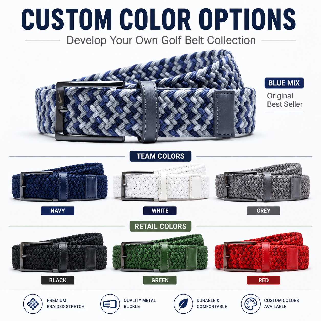 Custom Braided Golf Belt Elastic Woven Stretch Belt Pin Buckle Casual Sports Belt for Men Women OEM ODM Wholesale