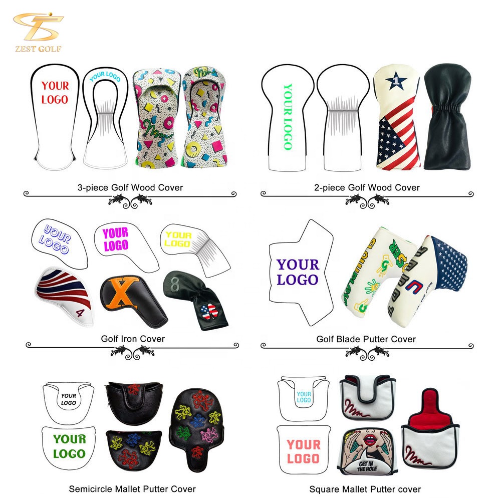Custom Logo Golf Accessories Headcover Made in China Manufacturer OEM Blank Golf Wood Driver Putter Iron High Quality Head Cover
