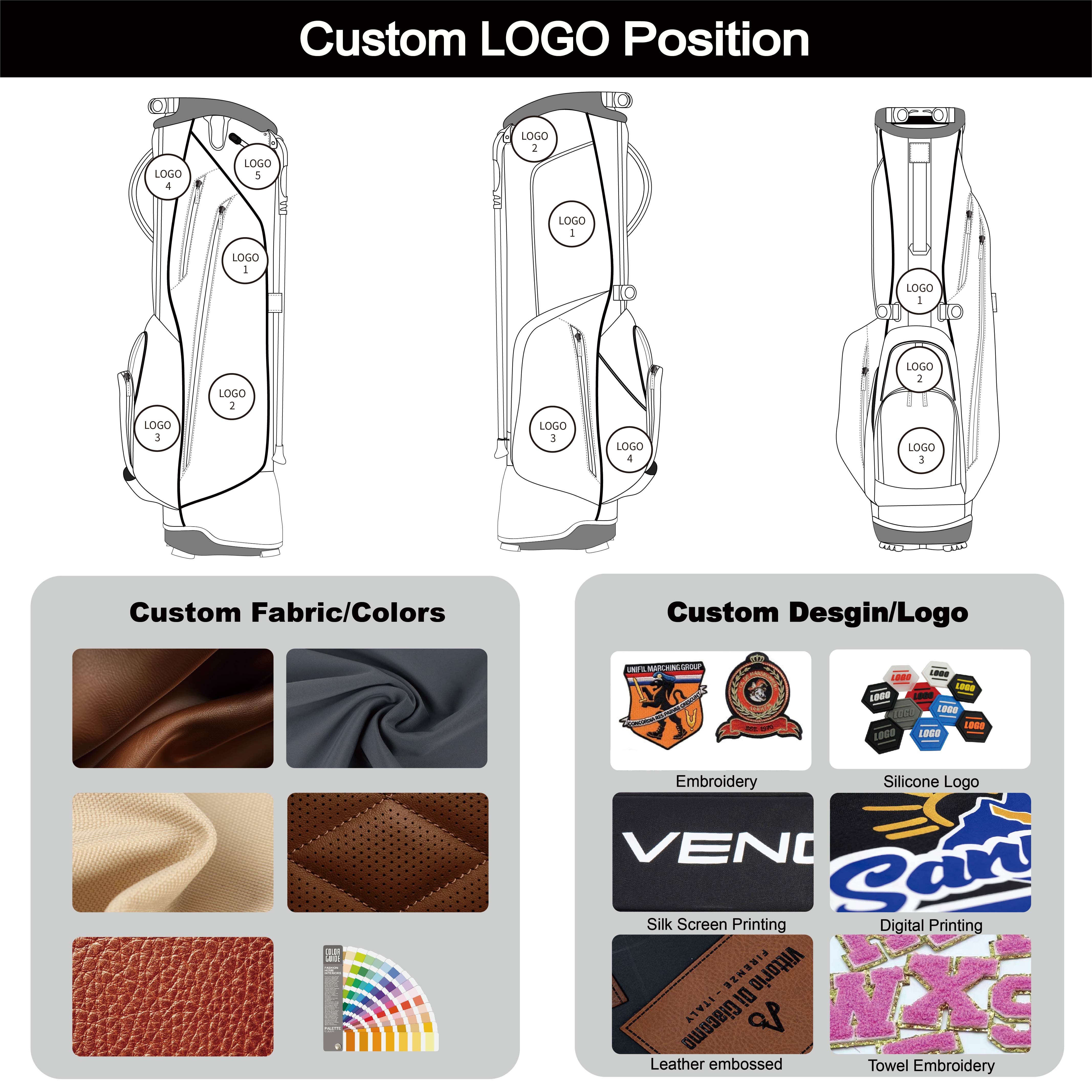 Manufacturer Personalized Custom Logo Professional Waterproof Lightweight Durable 6 Way PU Leather Hybrid Golf Stand Bag for Men