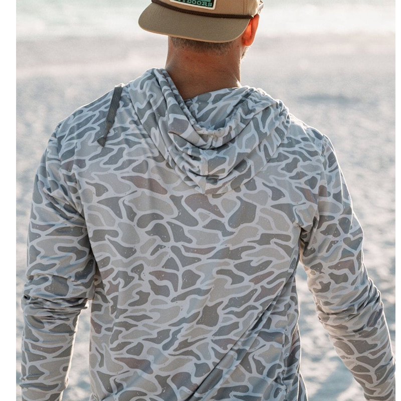Custom Lightweight UPF 50+ Sun Uv Protection Performance Long Sleeve Mens Fishing Wear White Camo Fishing Hoodie Fishing Shirt