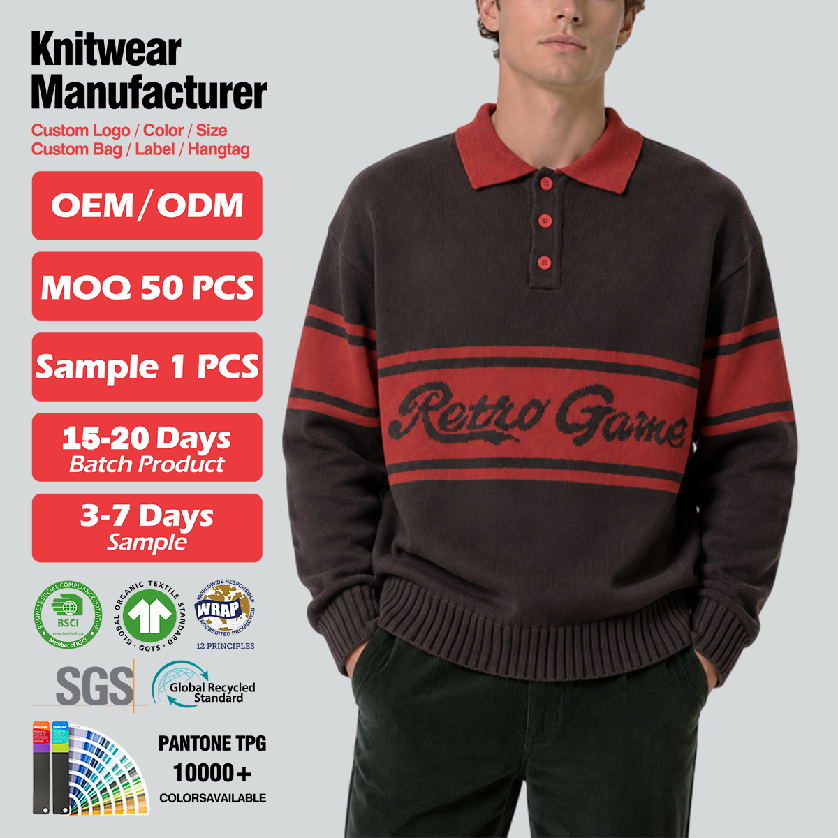 Custom Logo Golf Wear Pullover Jacquard Sweater Unisex Oversize School Plus Size Polo Neck Knit Sweaters Jumpers For Men