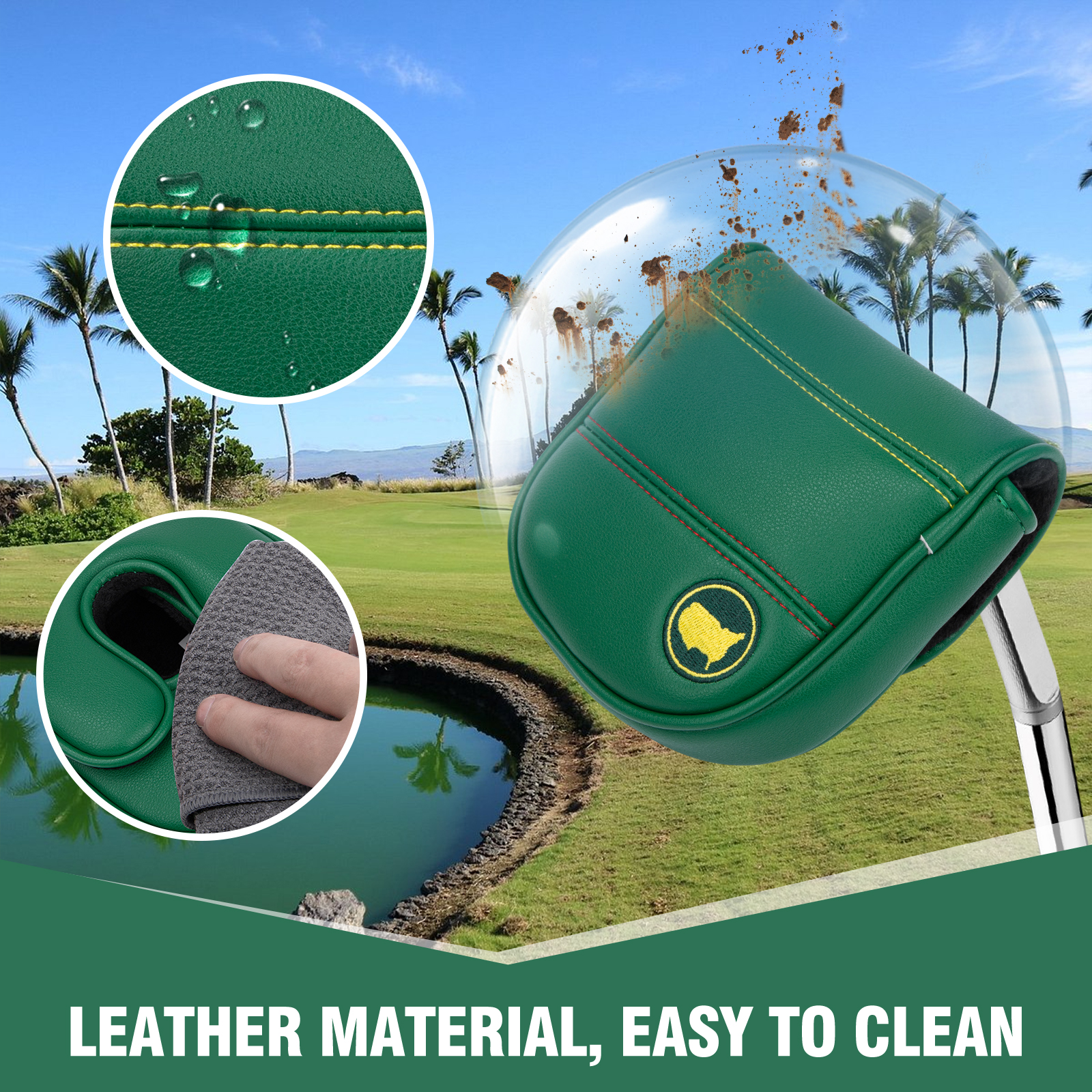 Manufacturer Custom Magnetic Square Mallet Putter Headcover-Waterproof &amp; Durable Pu Leather &amp; Nylon Golf Club Head Covers