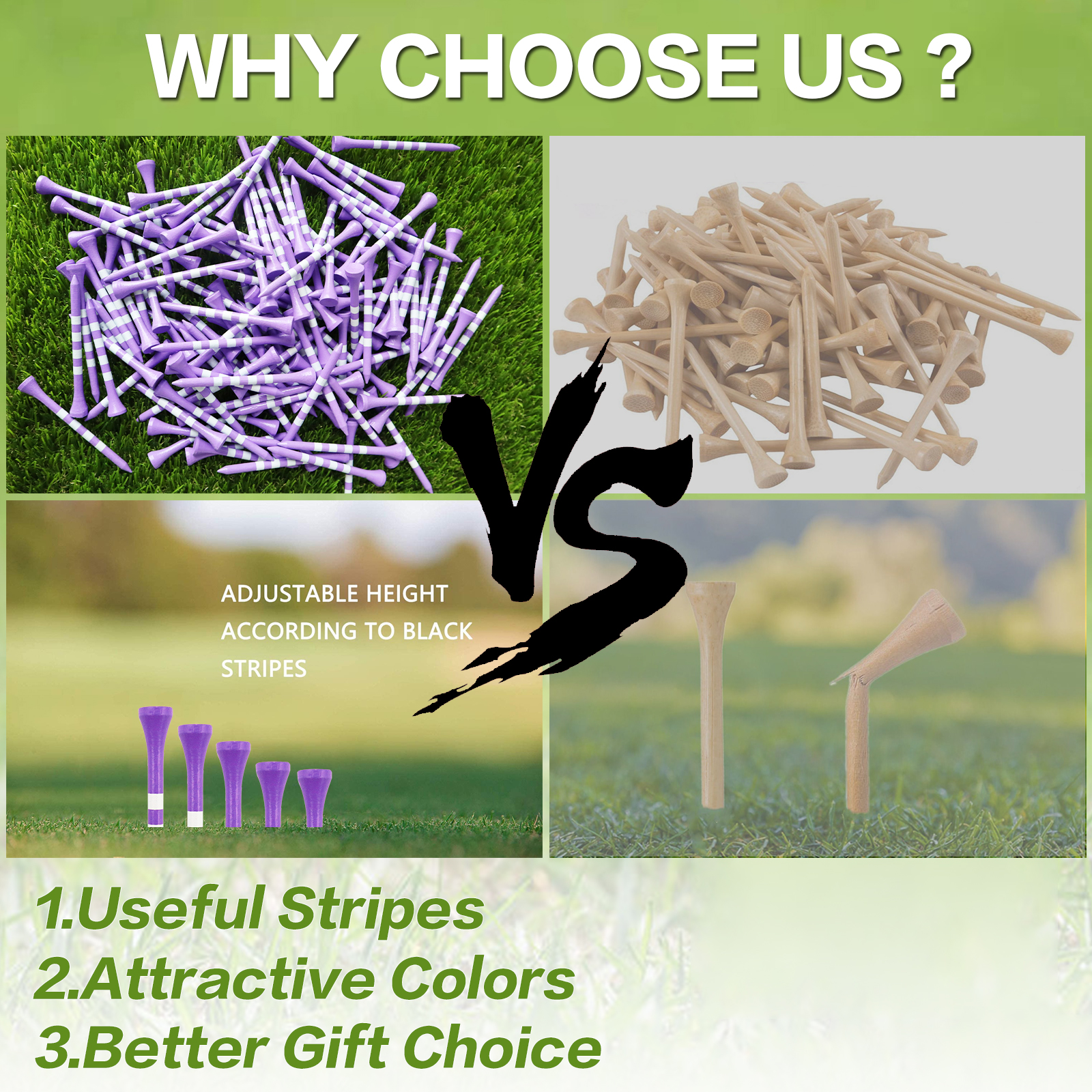 Manufacturer Custom Design Golf Accessories Golf Tees Bamboo Wooden Unbreakable Golf Tee With Stripes