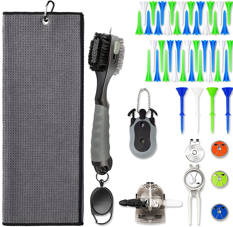OEM Factory Custom Golf Accessory Kit Set Microfiber Towel Divot Tools Ball Marker Brushes and Plastic Tees