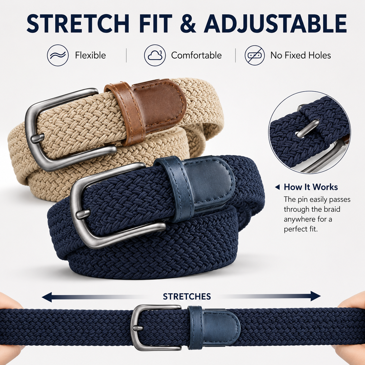 Golf Gift Belt Red Navy Elastic Braided Golf Belt Flexible Comfort Wear OEM ODM for Bulk Order