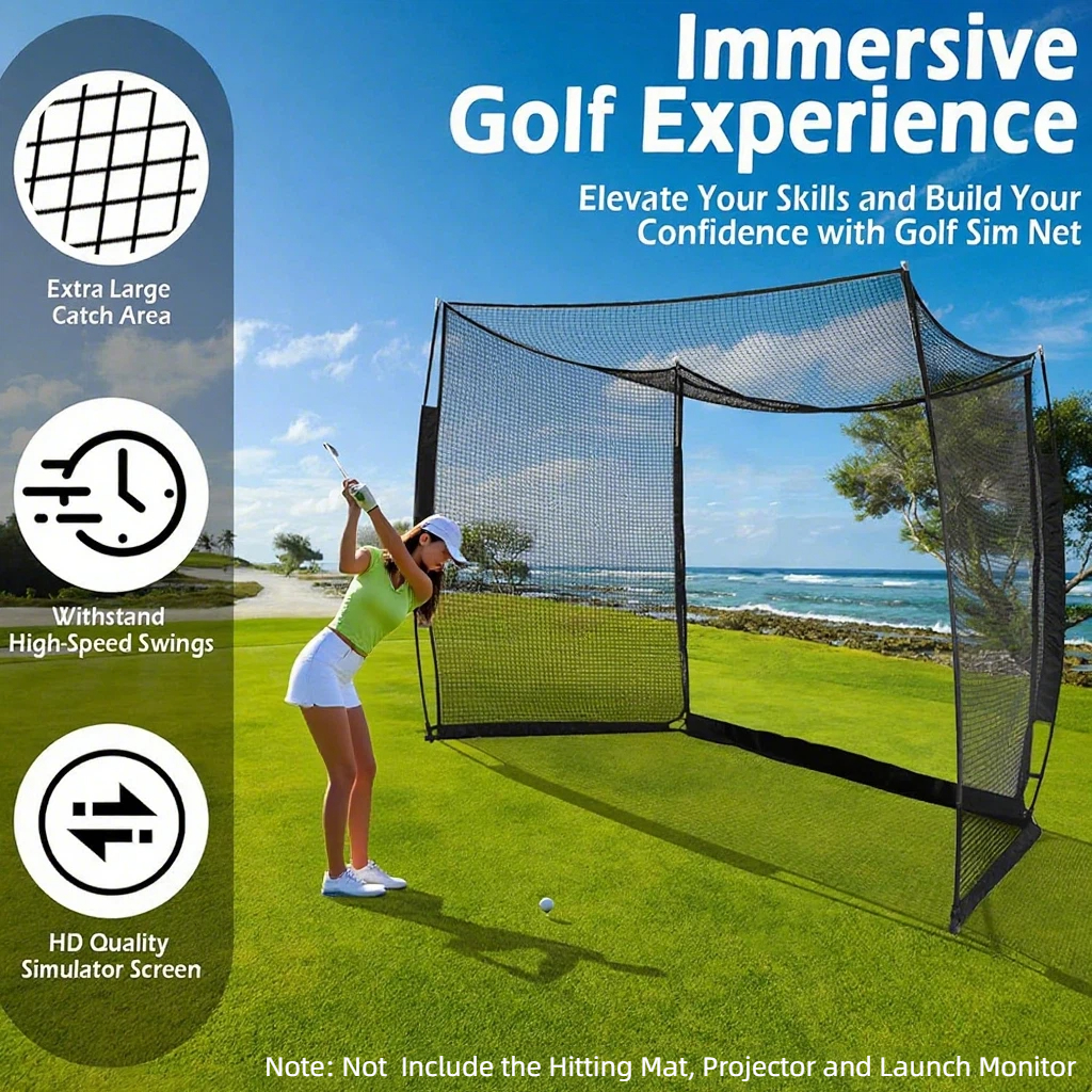 Golf Range Cage 10x8ft Polyester Metal Frame Golf Simulator Hitting Practice Net HD Impact Screen Custom Logo Available