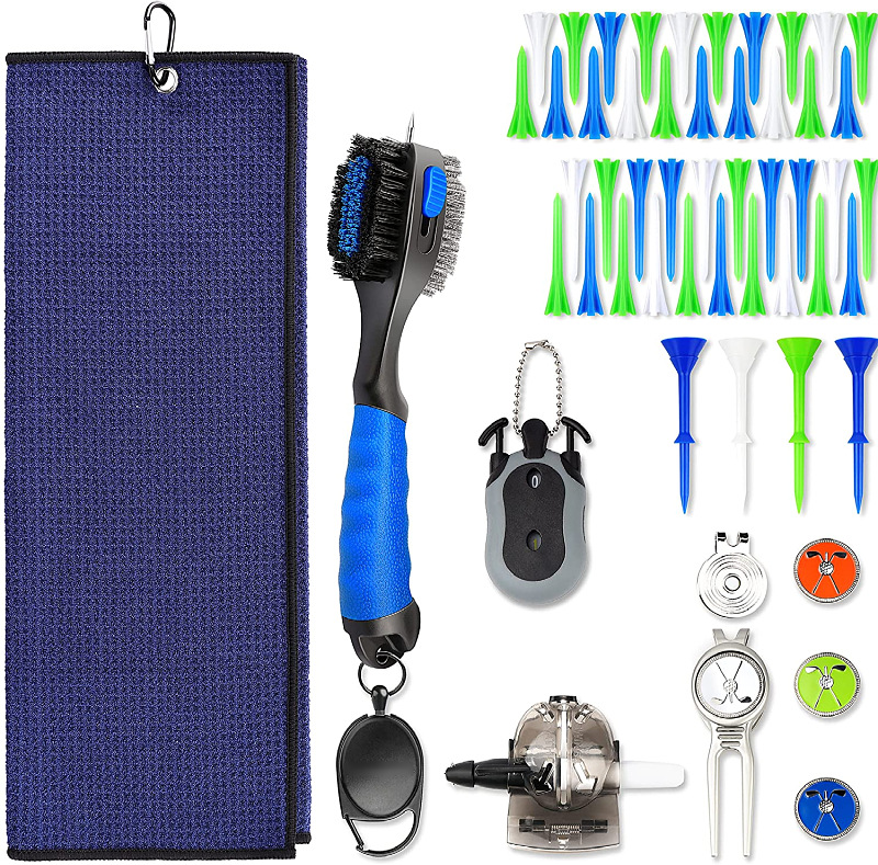 OEM Factory Custom Golf Accessory Kit Set Microfiber Towel Divot Tools Ball Marker Brushes and Plastic Tees