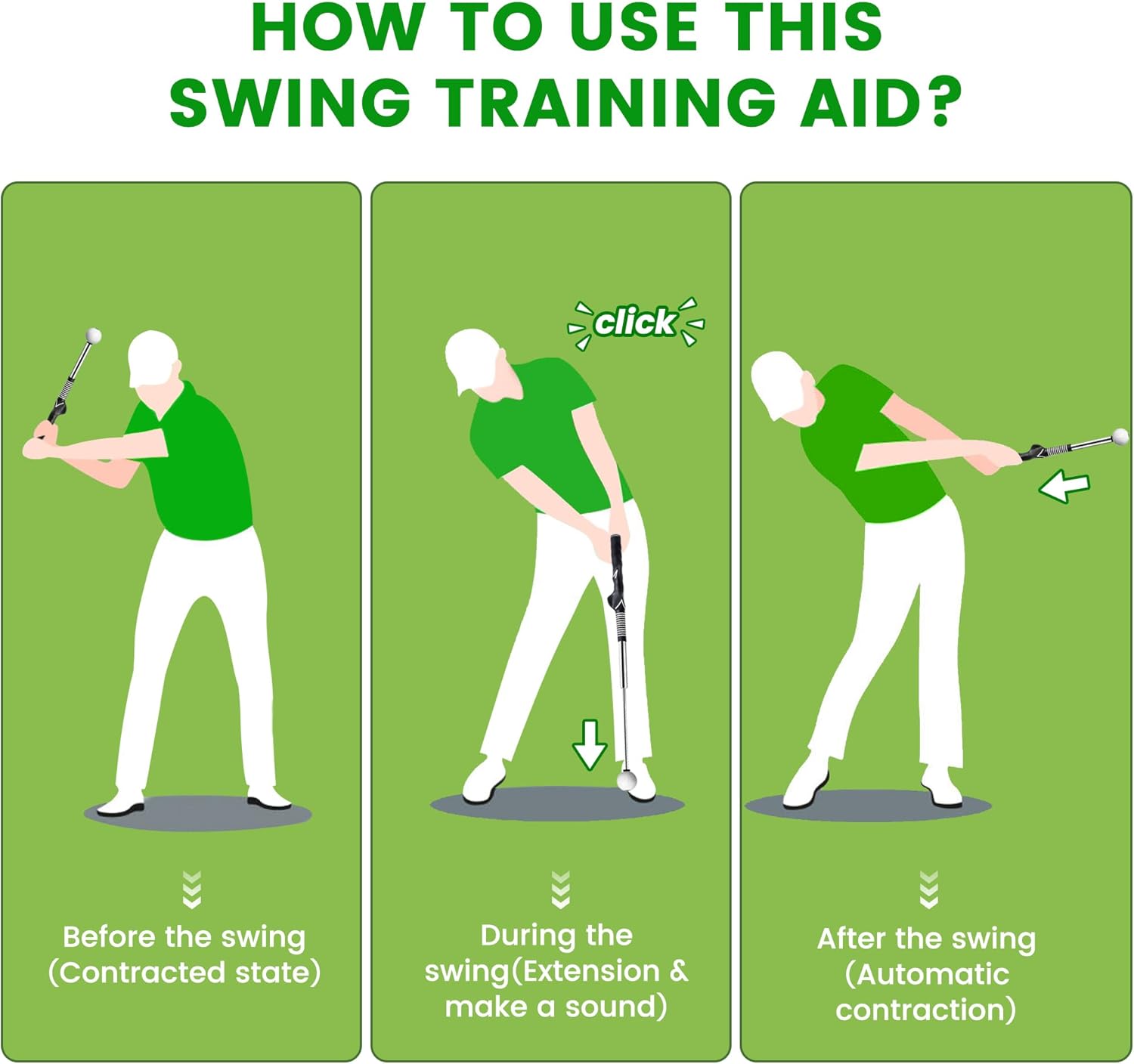 Retractable Golf Swing Trainer Rhythm Click Sound Warm-up Trainer for Strength &amp; Tempo Training Golf Training Aid