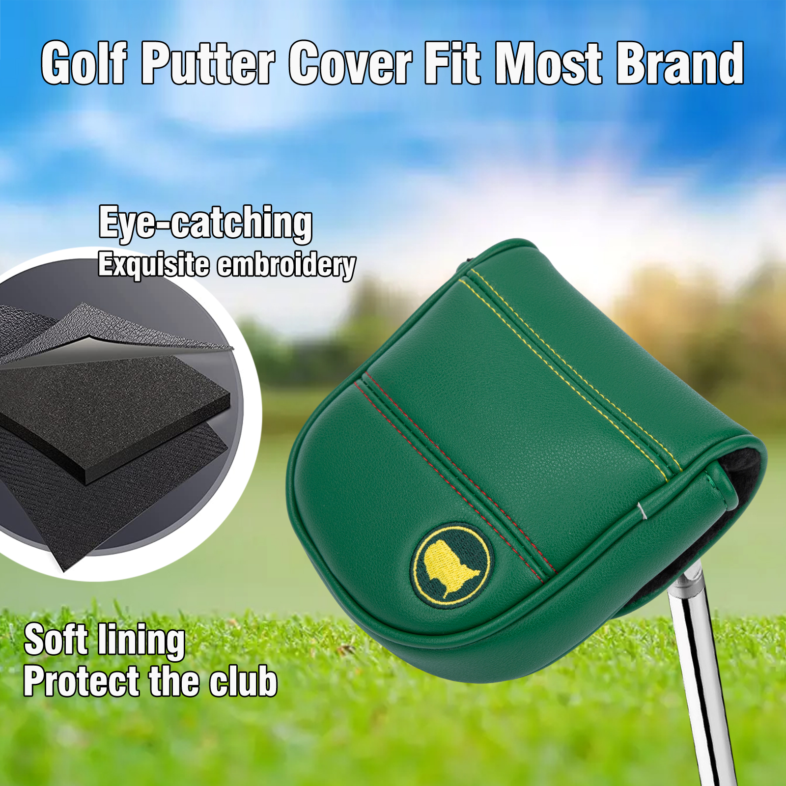 Manufacturer Custom Magnetic Square Mallet Putter Headcover-Waterproof &amp; Durable Pu Leather &amp; Nylon Golf Club Head Covers