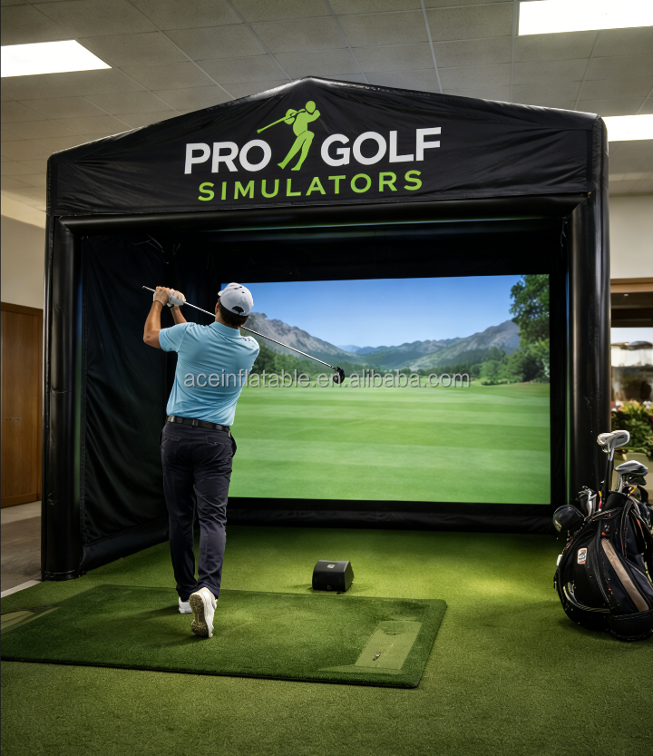 Portable Indoor Outdoor Golf Simulator Launch Monitor Hitting Bay Golf Simulator Impact Screen Inflatable Golf Enclosure Tent