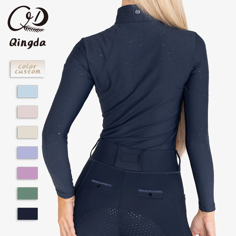 Long Sleeve Standing Collar Half Zip Sparkle Dot Slim Fit Equestrian Shirt Color Custom Breathable Stretchy