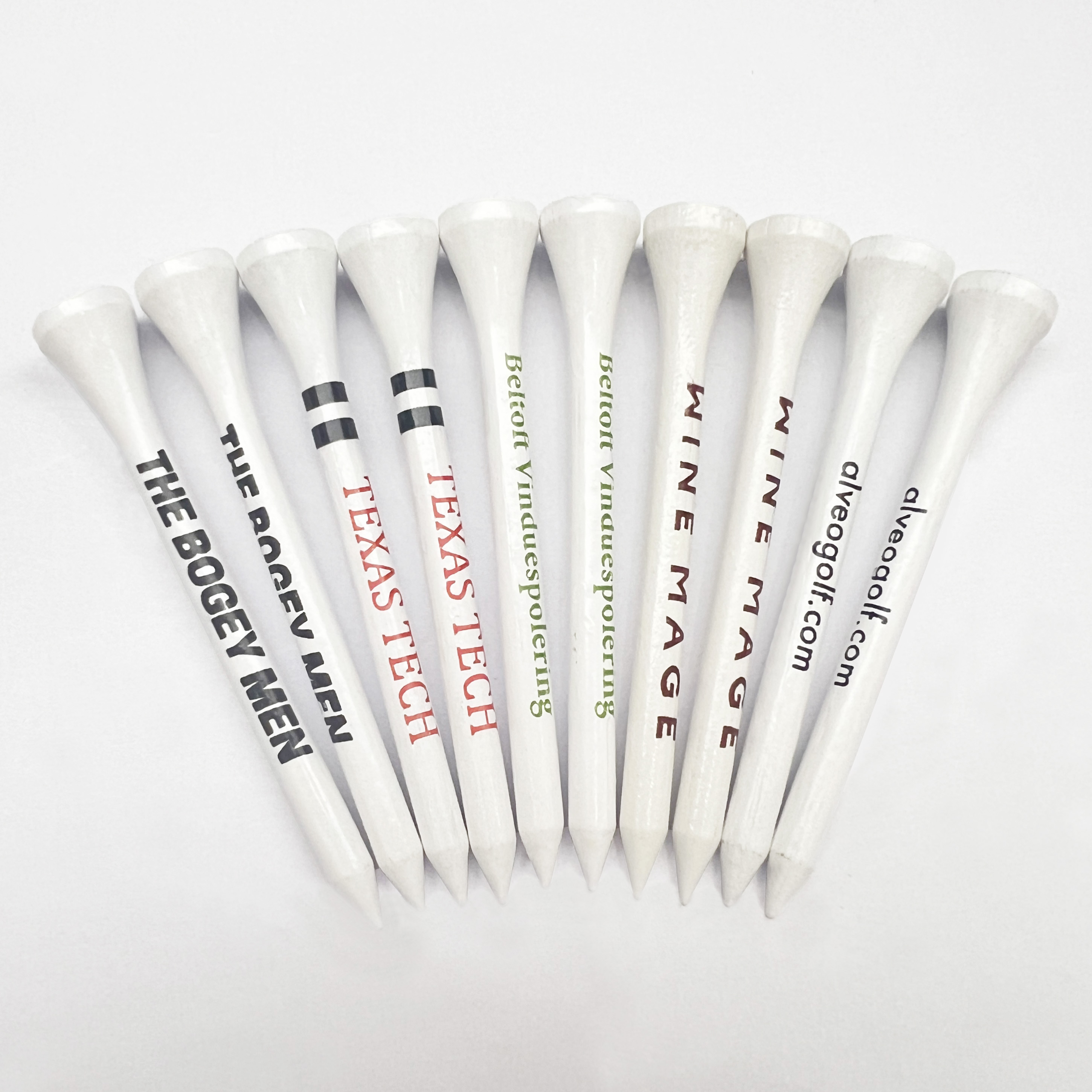 Factory Custom Bamboo Golf Tees With Wooden Logo 83/70/54mm Sizes Durable 83mm Length Color Stripes