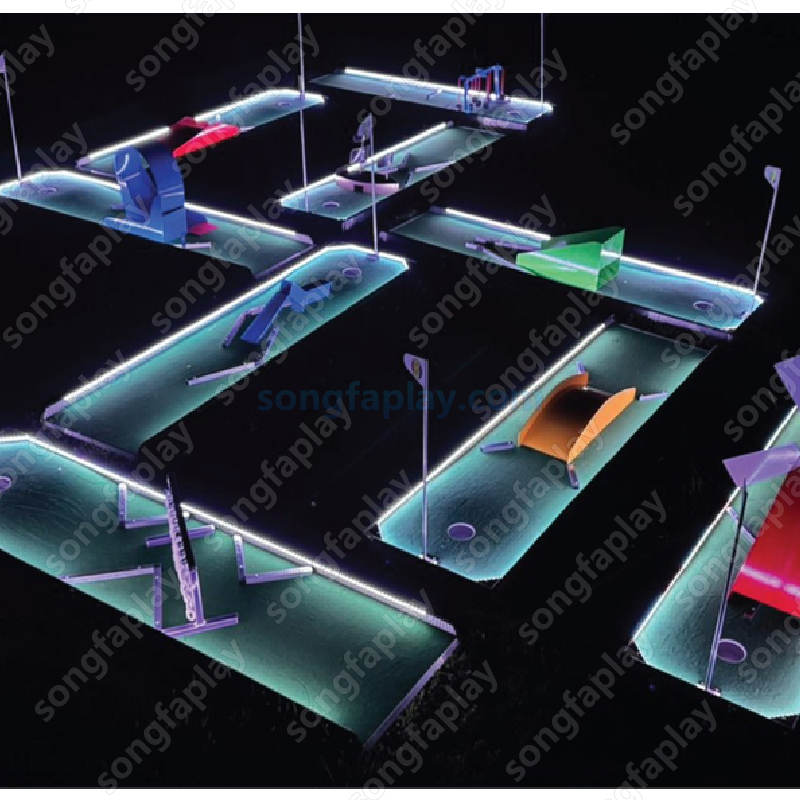 Indoor Mobile Mini Golf Course Square LED Golf Simulator Equipment Rentals Durable Amusement Park Playgrounds Songfa Brand