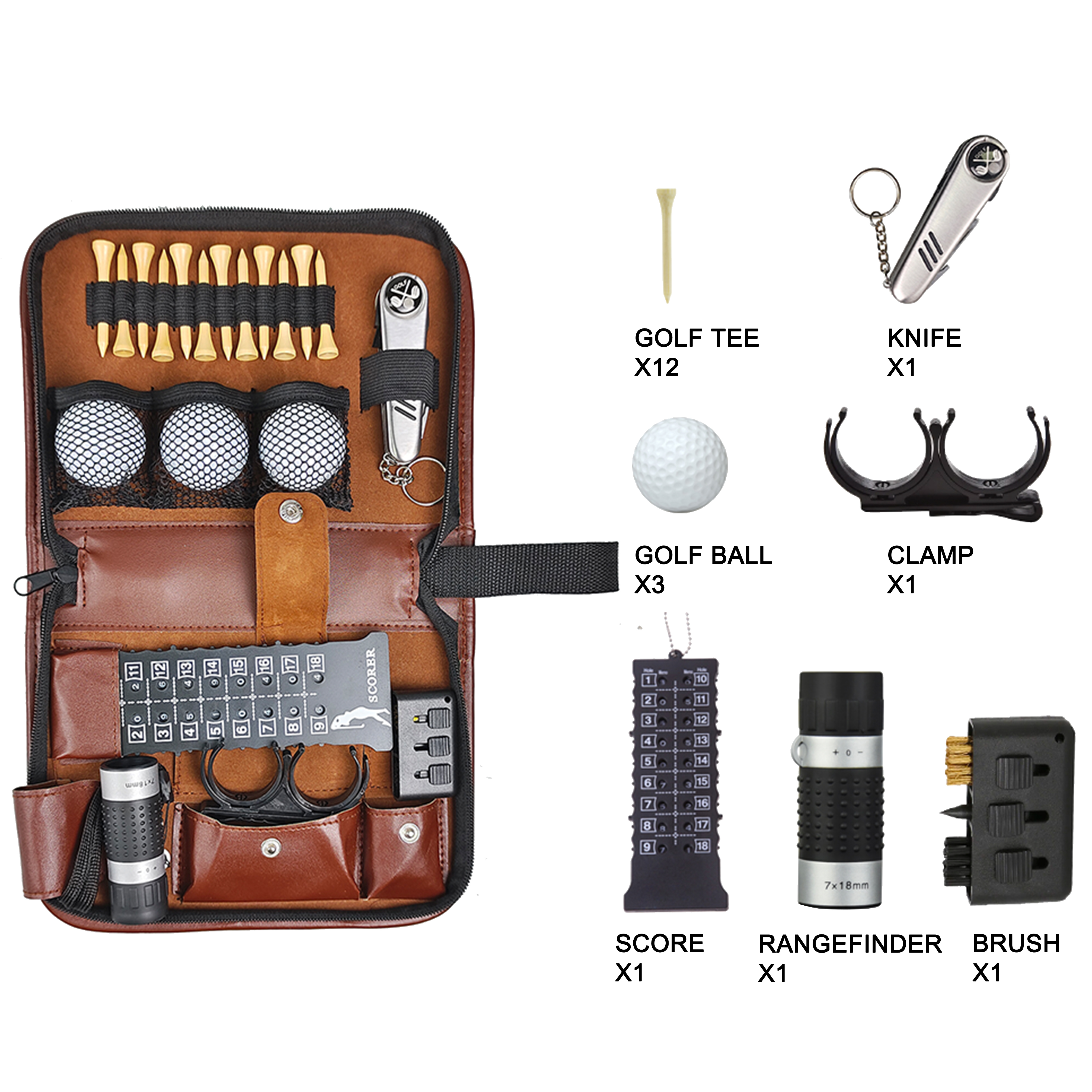 Portable Multifunction PVC Golf Accessories Pouch Set Tool Carrying Bag Light Brown Custom Logo Golf Gifts for Men and Women