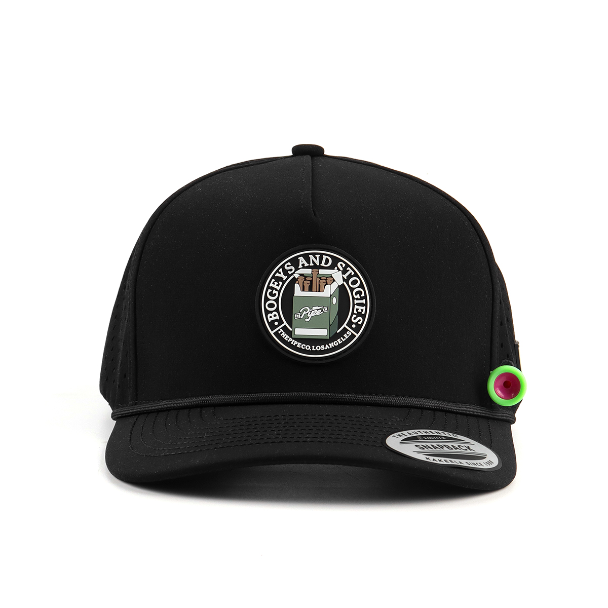 5 Panel Black Waterproof Hat Rubber Patch Logo Baseball Caps Laser Cut Golf Hat With Tee Holder Magnet Ball Maker Golf Rope Hat