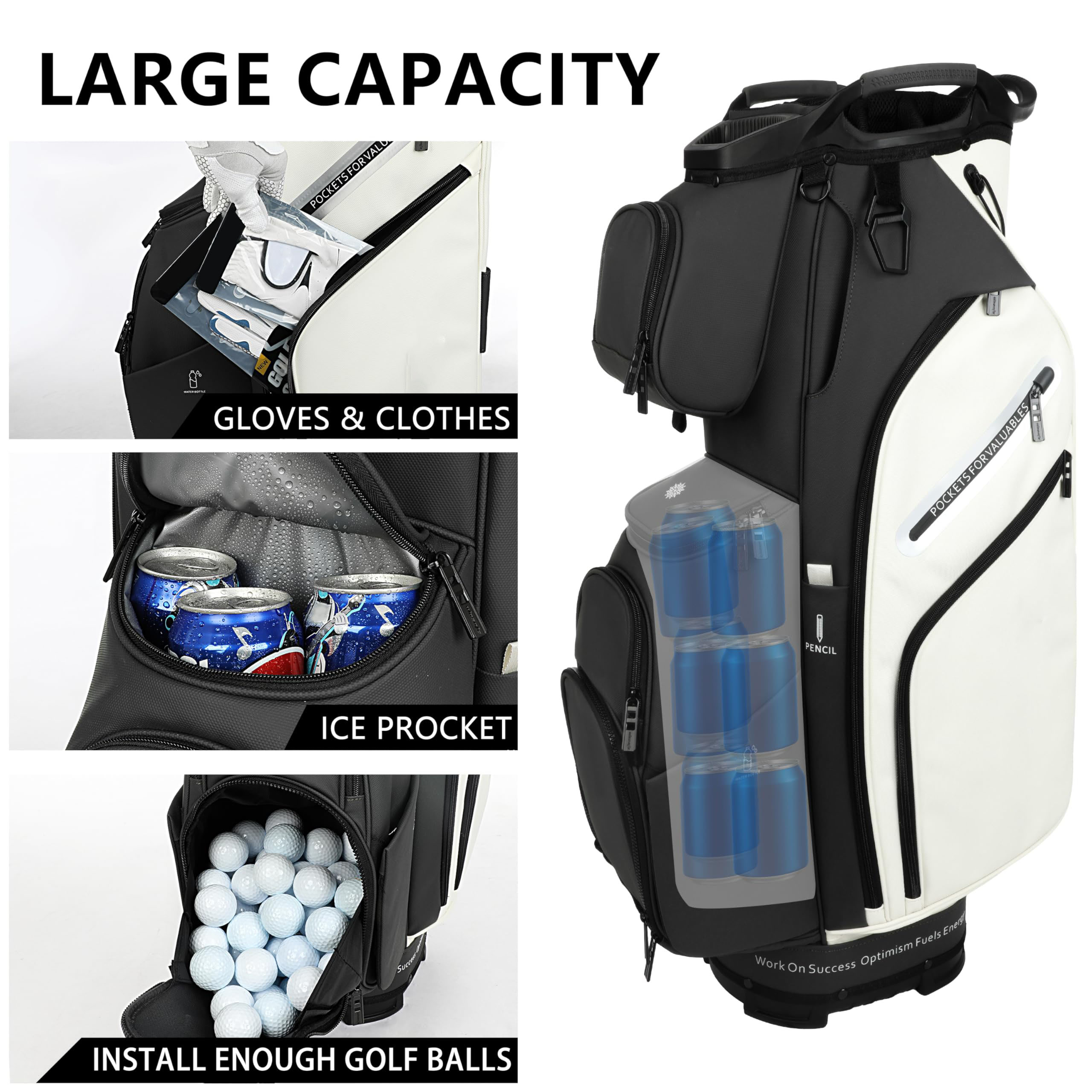 Wholesale PU Leather Lightweight Golf Cart Bag Multiple 10 Pockets 14-Way Dividers Adjustable Strap Golf Club Bag