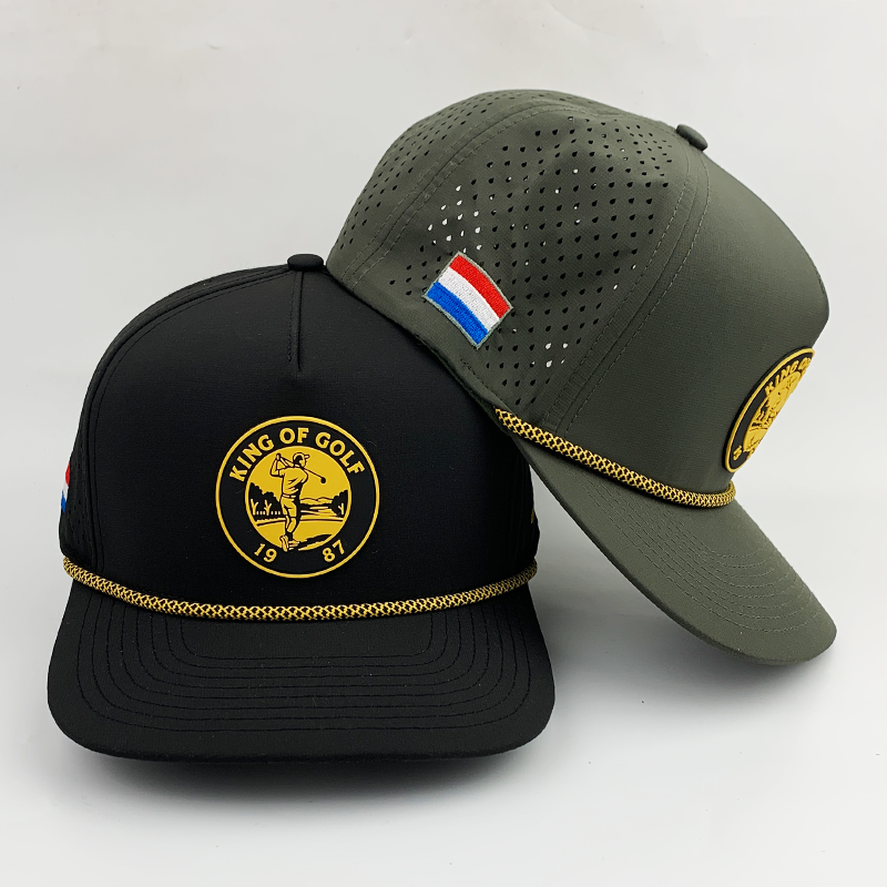 High Quality Men Snapback Gorras Custom 5 Panel Rope Laser Cut Performance Waterproof Sports Golf Hats Baseball Caps