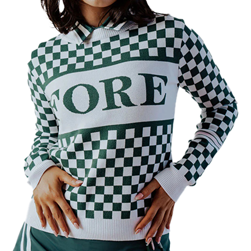Wholesale Custom 100%Cotton Soft Checkered Knit Sweater Sporty Golf Tennis Knitwear Summer Spring 12GG High-Quality For Women