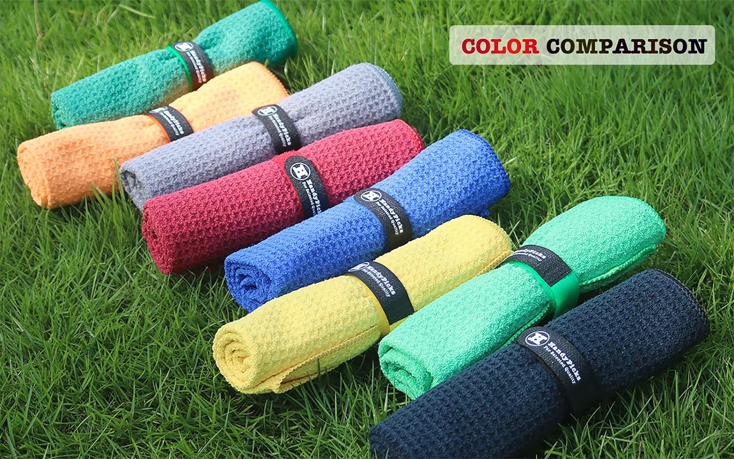 Convenient 16\" X 16\" Waffle Pattern Microfiber Golf Cleaning Towel With Carabiner Clip In Black/Grey/Red Sports Theme