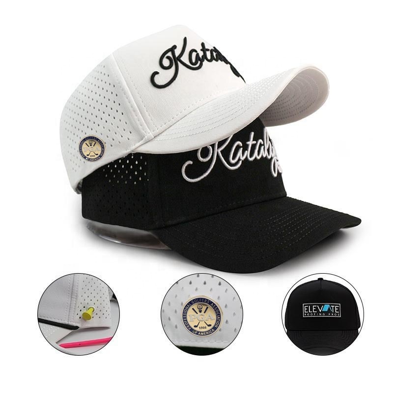 HS41 5 Panel White Black Waterproof Hat Men Baseball Caps For Man Women Laser Cut Golf Hat 3D Embroidery Logo Caps