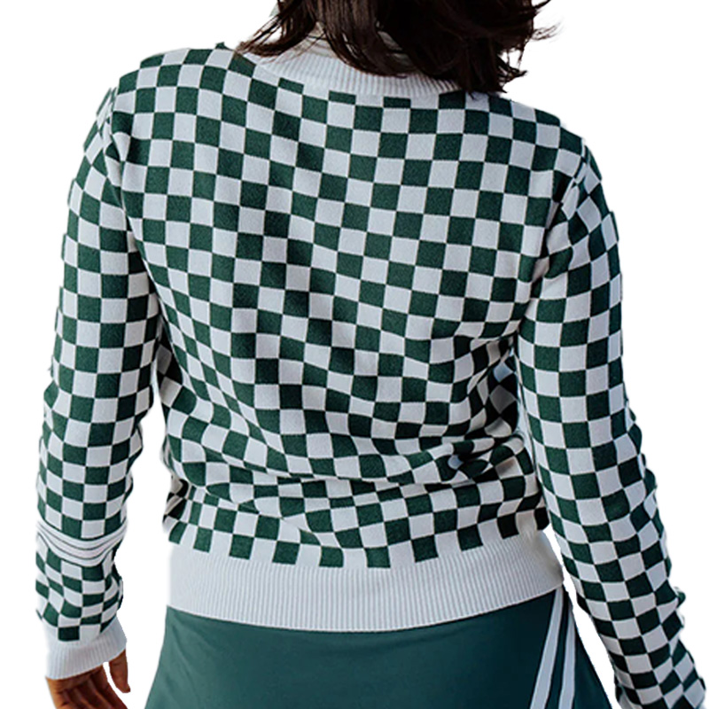 Wholesale Custom 100%Cotton Soft Checkered Knit Sweater Sporty Golf Tennis Knitwear Summer Spring 12GG High-Quality For Women