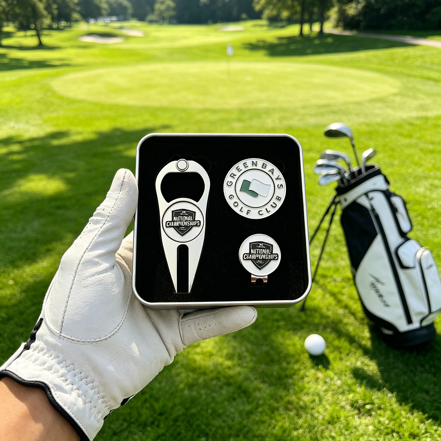 Tournament Souvenir Golf Gift Set Custom Magnetic Ball Marker High Quality Golf Pitchfork Best Price Poker Chip Set