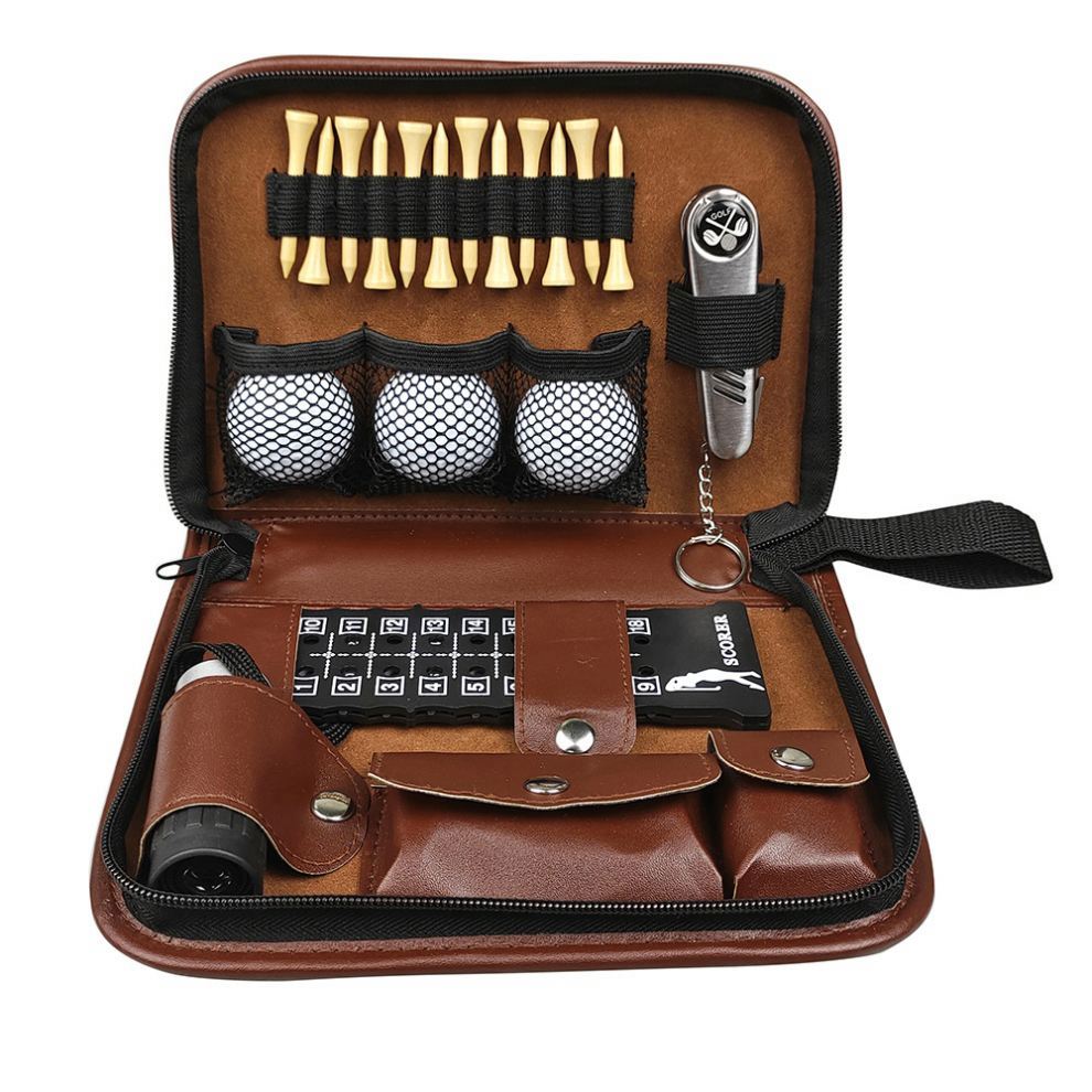 High Quality Brown Leather Golf Accessories Bag Large Capacity Multi-Functional Storage Set for Convenient Carry Multi-Purpose