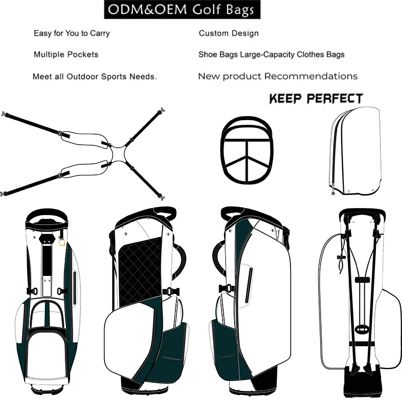 Factory Custom logo Embroidery Golf Stand Bag PU Leather Brown Sunday Bag Golf Bags for Sports