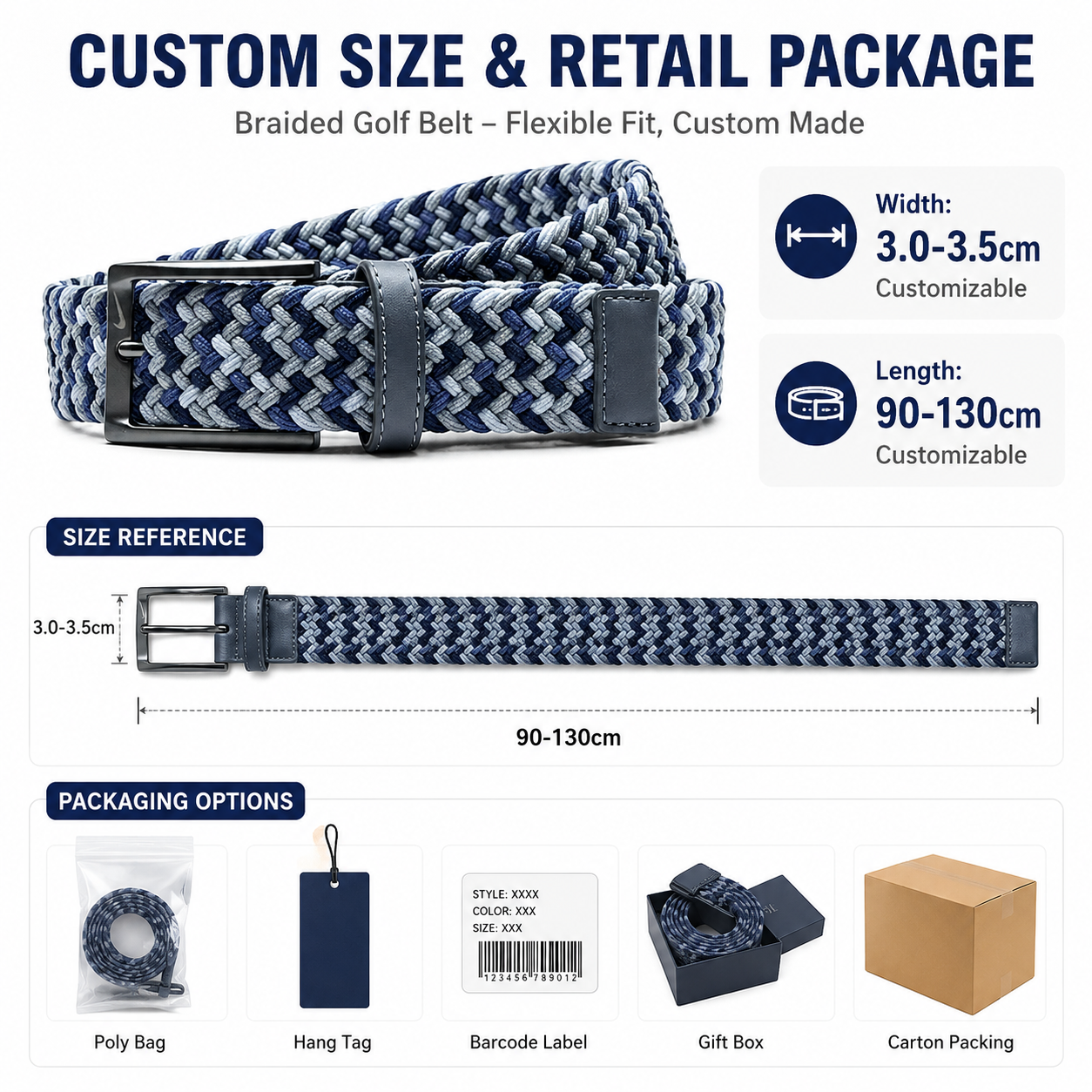 Custom Braided Golf Belt Elastic Woven Stretch Belt Pin Buckle Casual Sports Belt for Men Women OEM ODM Wholesale