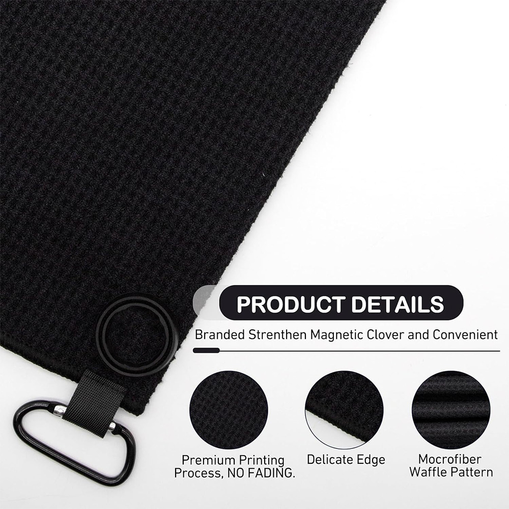OEM Embroidery Logo Microfiber Waffle Golf Club Towel With Carabiner Clip Fastener Soft Golf Towel For Club