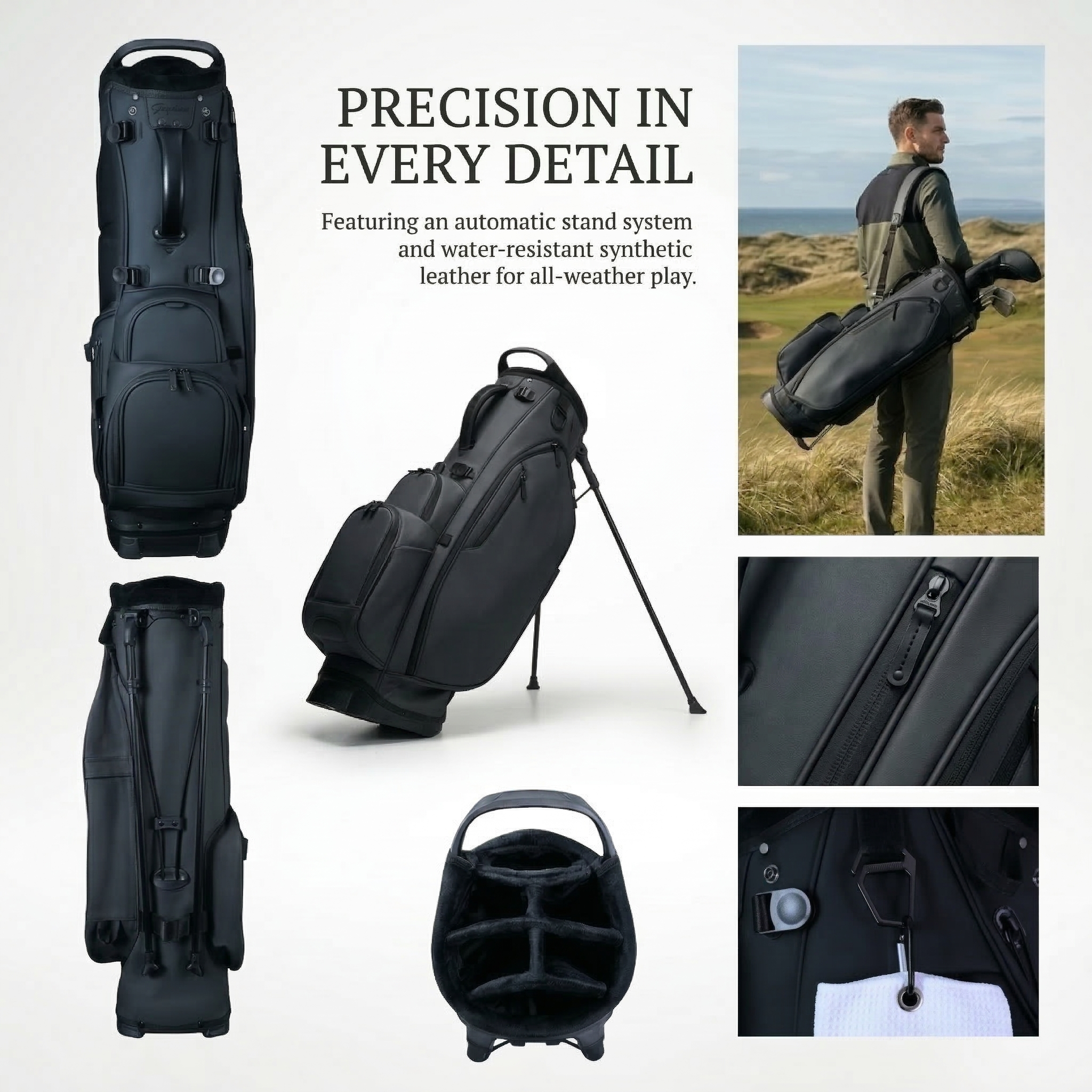 Custom Vintage Waterproof PU Leather Golf Stand Bag Lightweight Durable 4-Color Golf Bags