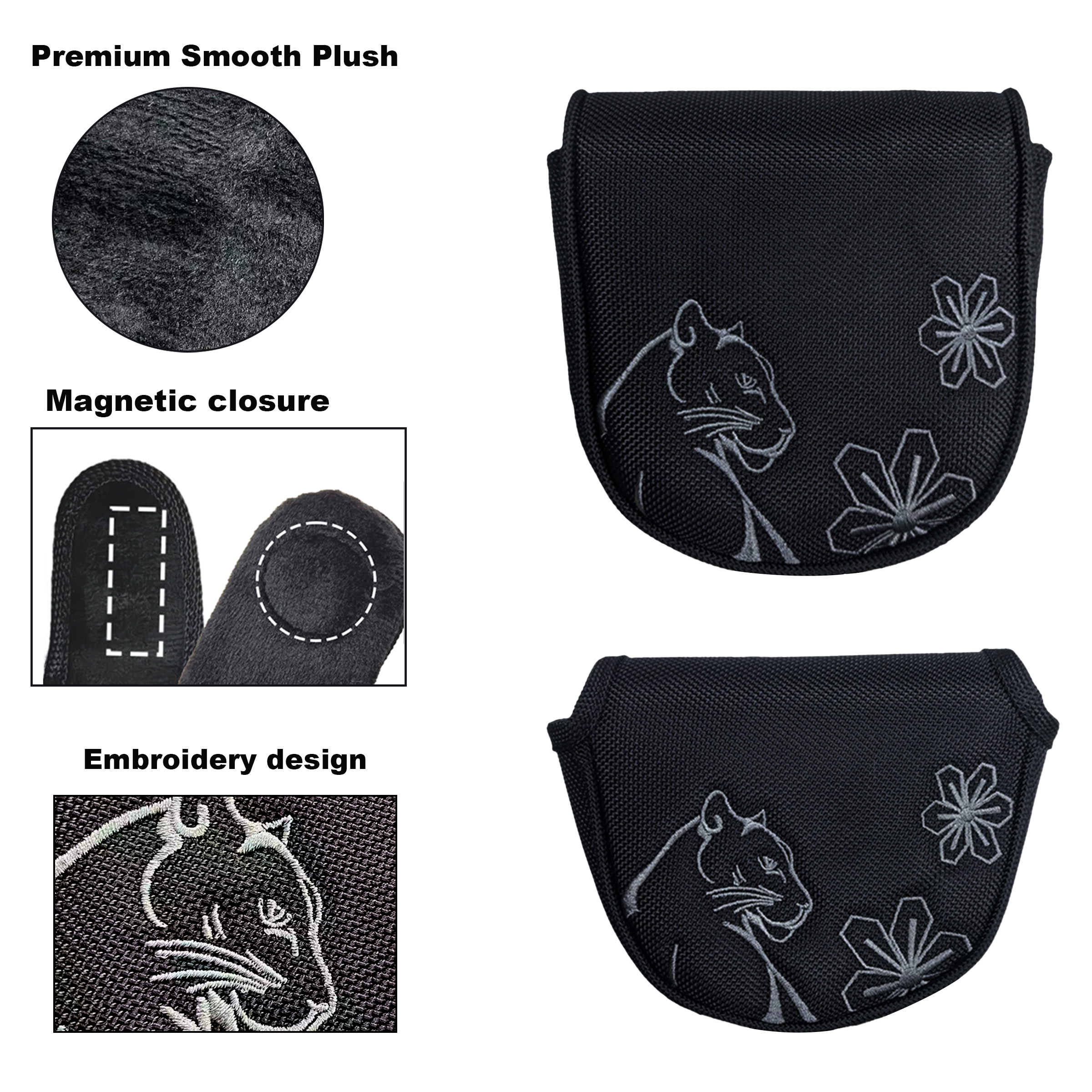 Custom LOGO Durable Golf Putter Headcover Scratch-Resistant High-Density Nylon Magnetic Closure Solid Colors