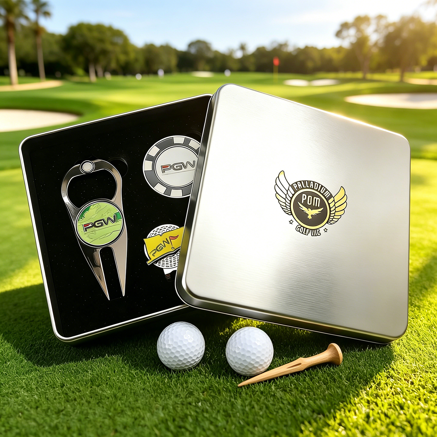 Tournament Souvenir Golf Gift Set Custom Magnetic Ball Marker High Quality Golf Pitchfork Best Price Poker Chip Set