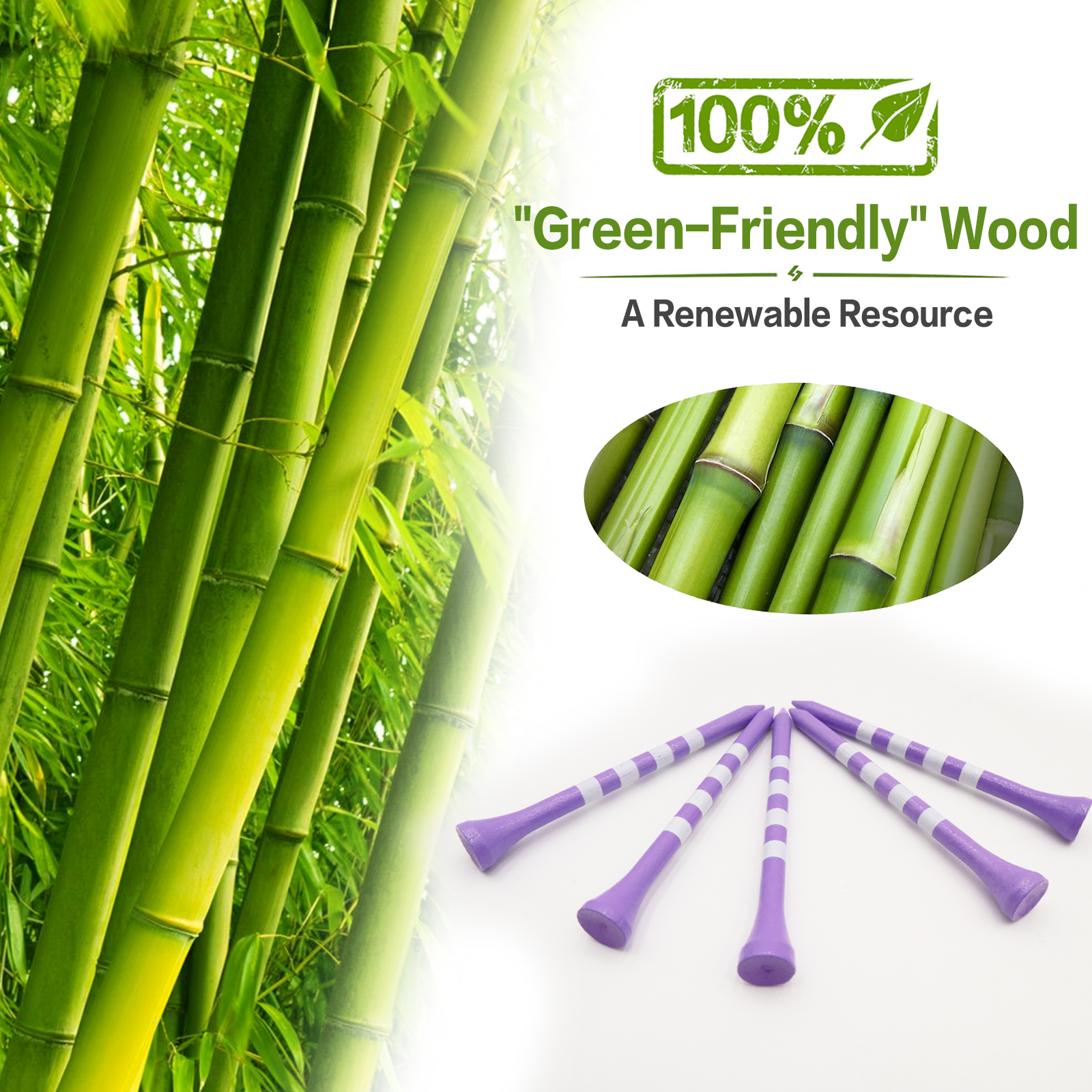 Manufacturer Custom Design Golf Accessories Golf Tees Bamboo Wooden Unbreakable Golf Tee With Stripes