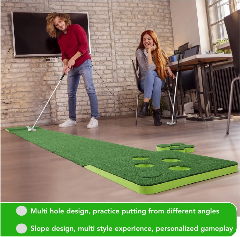 Portable Mini Golf Course Set for Adults Outdoor Putting Practice Golf Practice Mat with 2 Putters