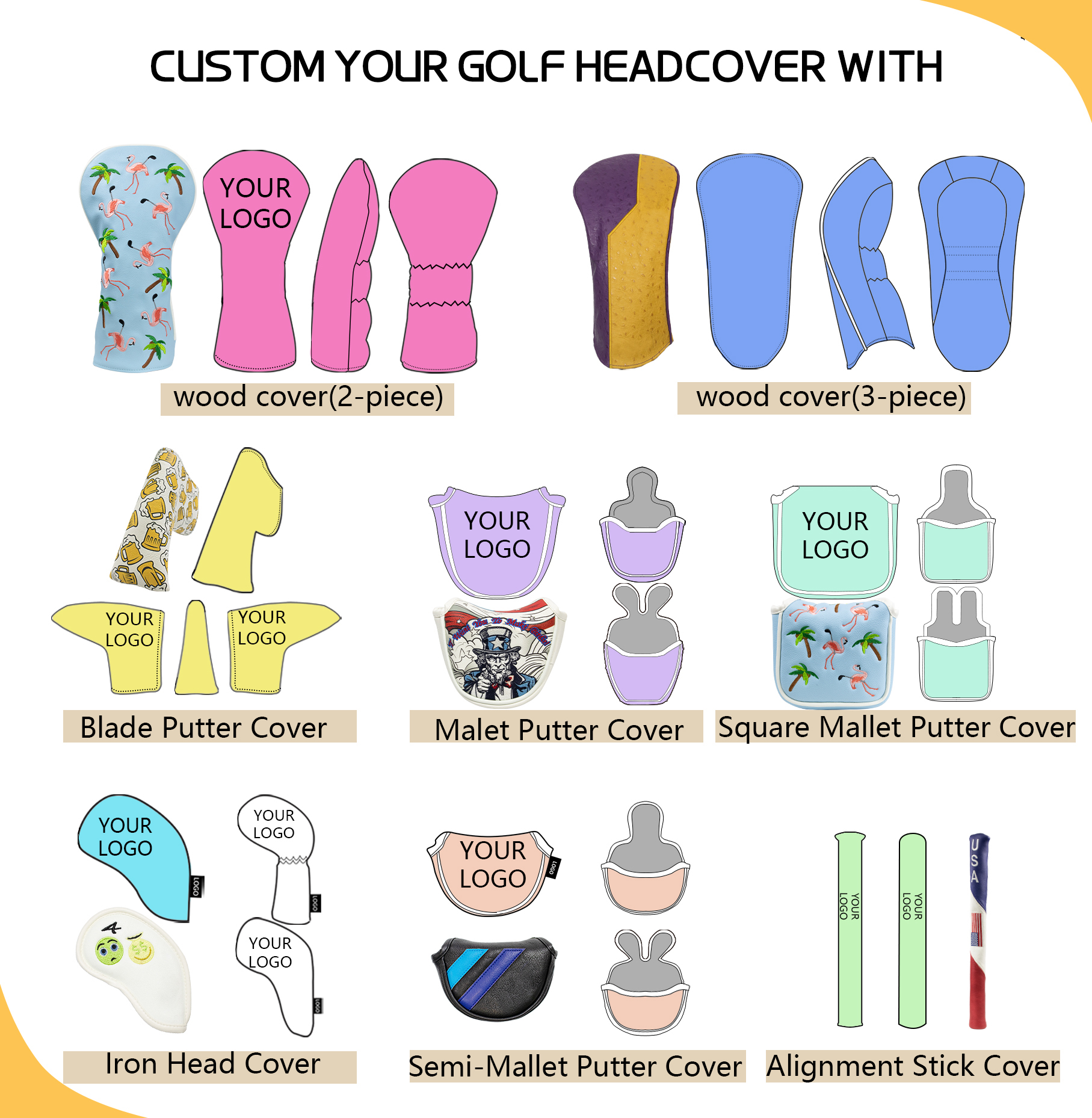 Manufacturer Wholesale YOPRAL GOLF HEAD COVER Waterproof Durable Pu Leather Golf Club Head Cover Customized Logo OEM/ODM