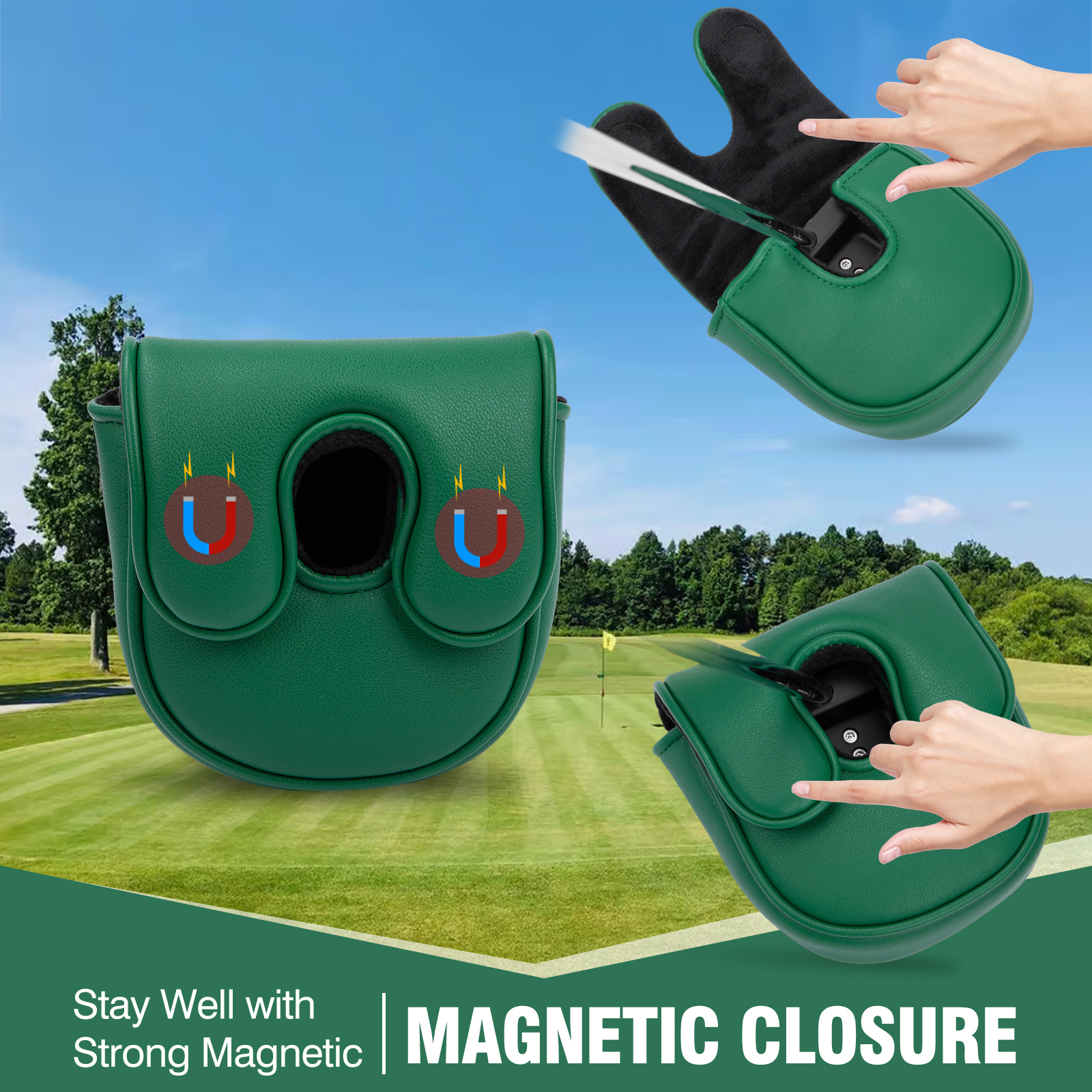 Manufacturer Custom Magnetic Square Mallet Putter Headcover-Waterproof &amp; Durable Pu Leather &amp; Nylon Golf Club Head Covers