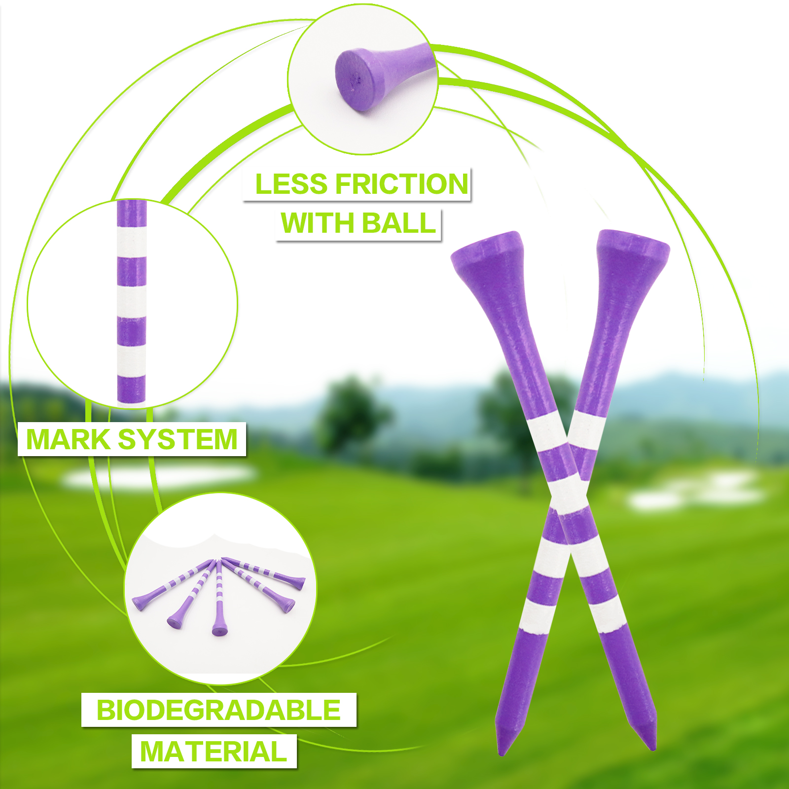 Manufacturer Custom Design Golf Accessories Golf Tees Bamboo Wooden Unbreakable Golf Tee With Stripes