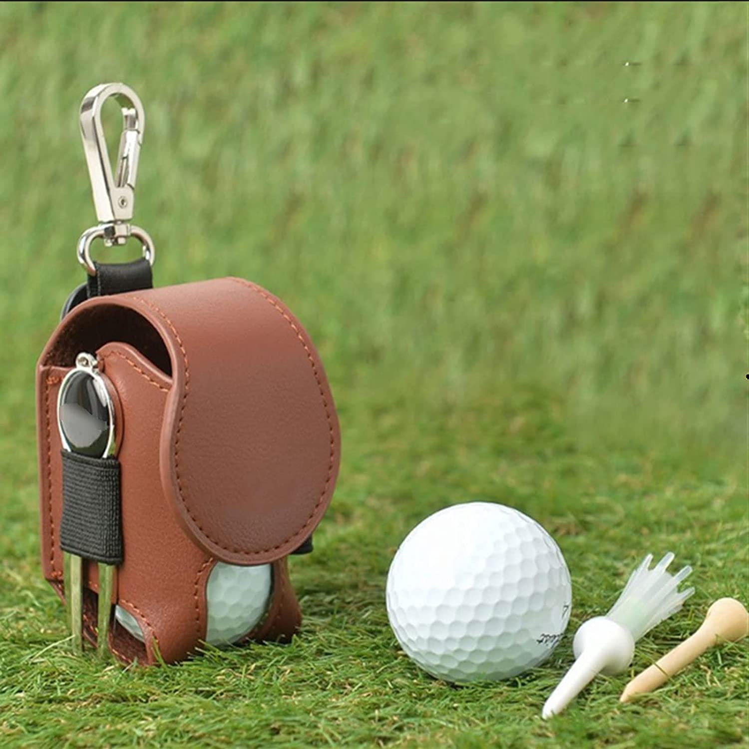 Leather Golf Ball Travel Bag Waist Storage Pouch Holder