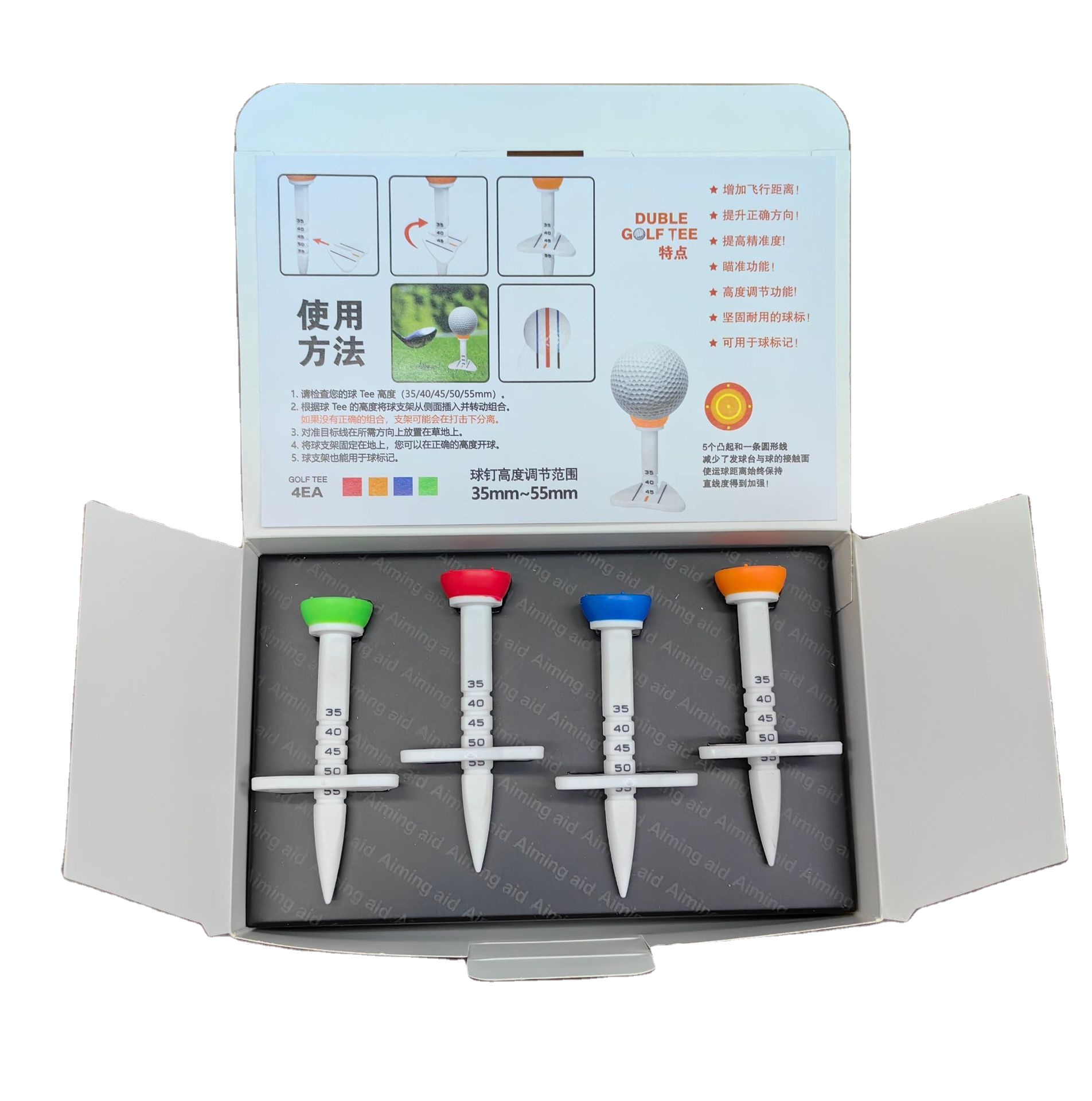 Manufacturer Bulk Packaged Printed White Golf Tees 35-55mm Golf Accessories