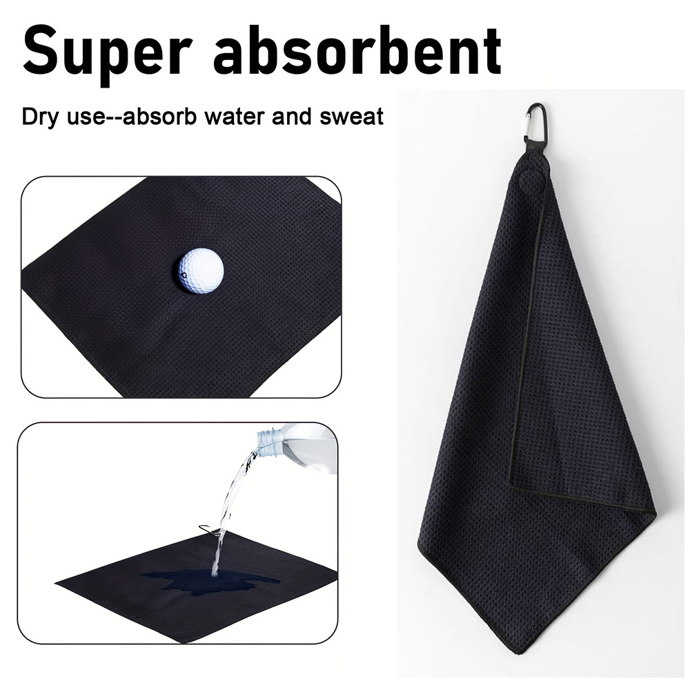OEM Embroidery Logo Microfiber Waffle Golf Club Towel With Carabiner Clip Fastener Soft Golf Towel For Club
