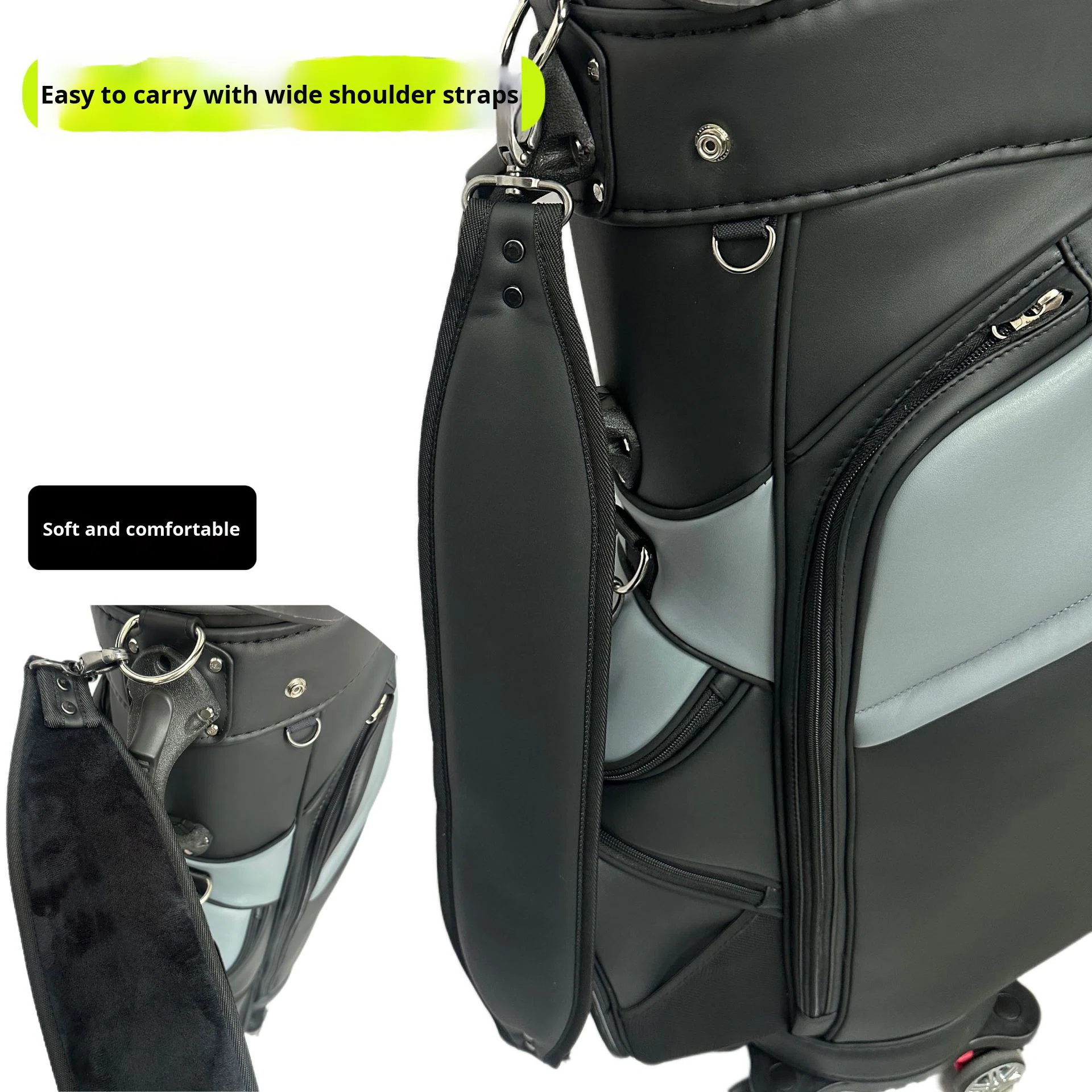 Multi-Functional Waterproof Four-Wheel Push Soft Leather Golf Bag with Zipper Closure Factory Direct for Men and Women